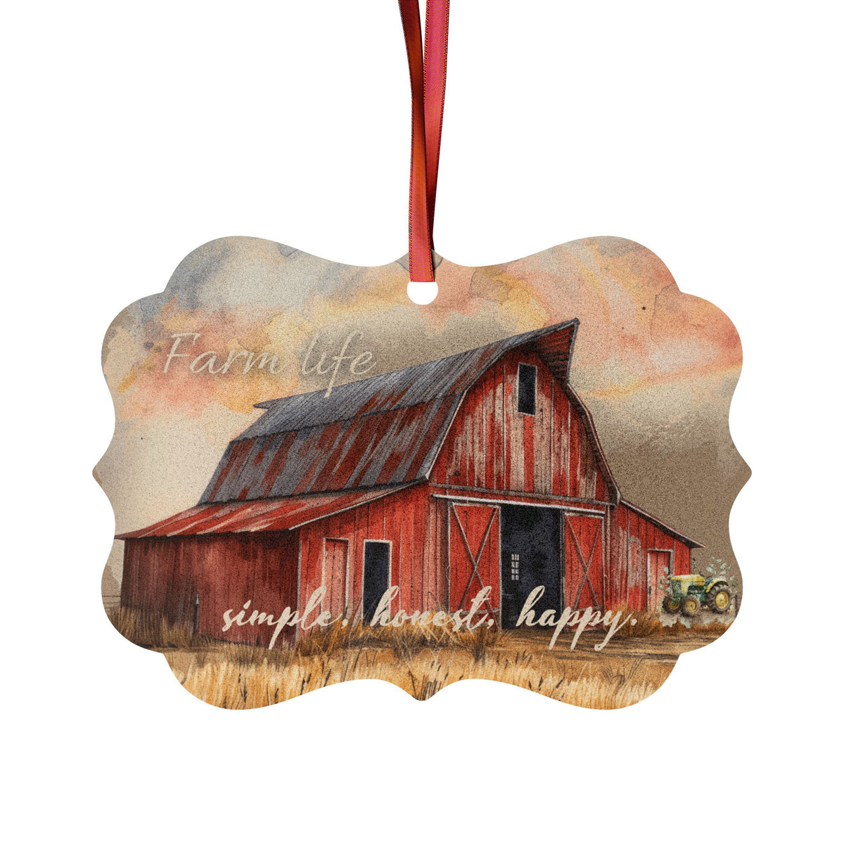 Farm Life Red Barn Aluminum Christmas Ornament