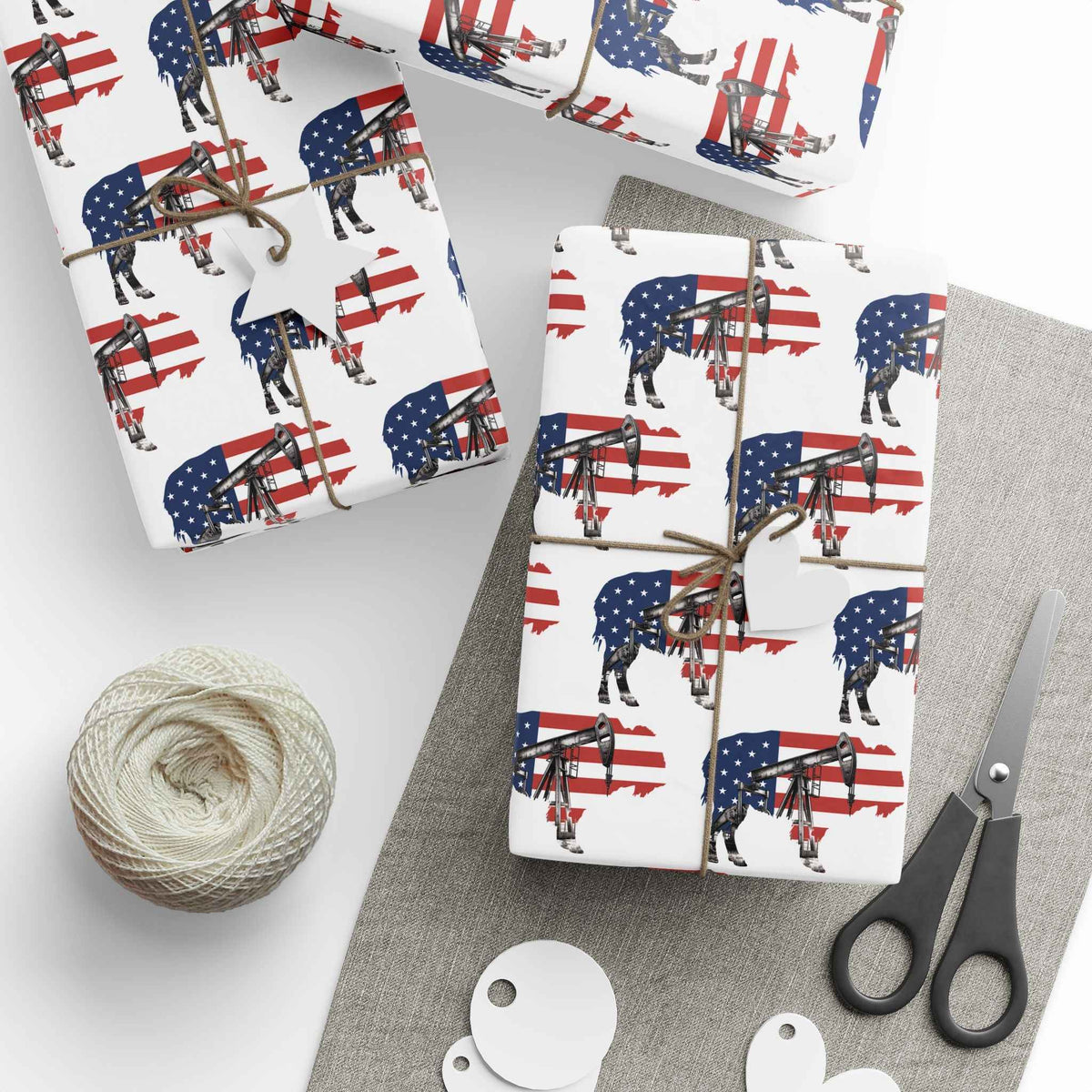 Unique Wrapping Papers - Wyoming Buffalo, Black Gold, Blue Collar, Oilfield, American Flag & Pumpjack Design,Roughneck, Wyoming