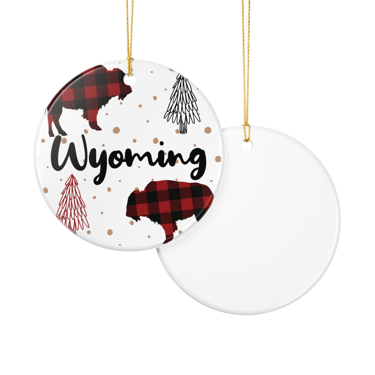 Wyoming Buffalo Plaid Ceramic Christmas Ornament