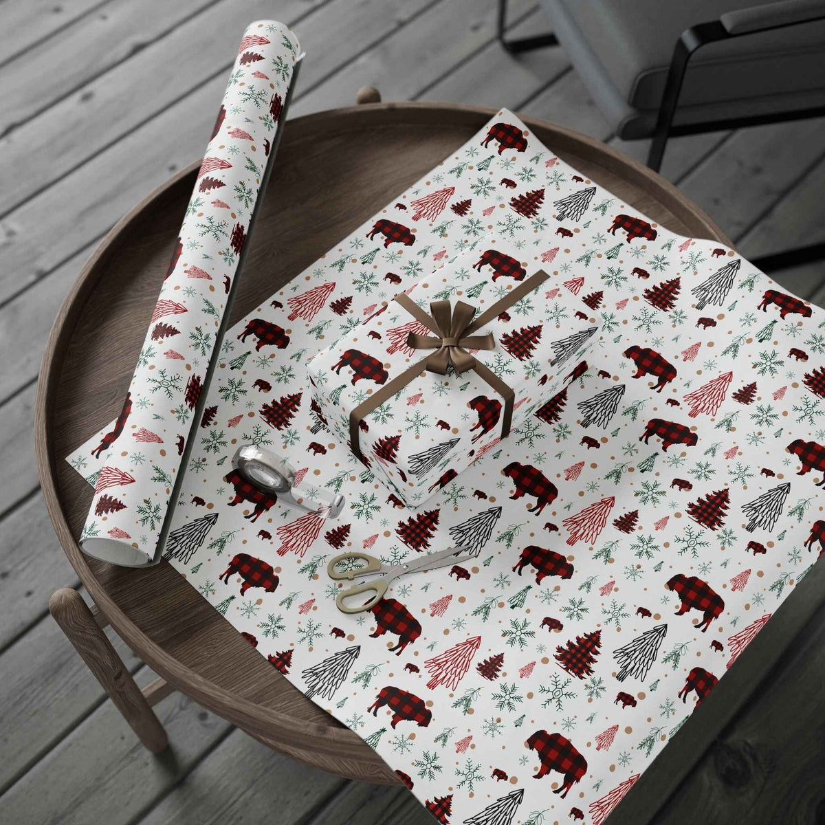 Christmas Buffalo Plaid Wrapping Papers, Snowflakes, Rustic Holiday Gift Wrap - Matte or Glossy Finish, 3 Roll Sizes, Xmas Trees, Red Black,