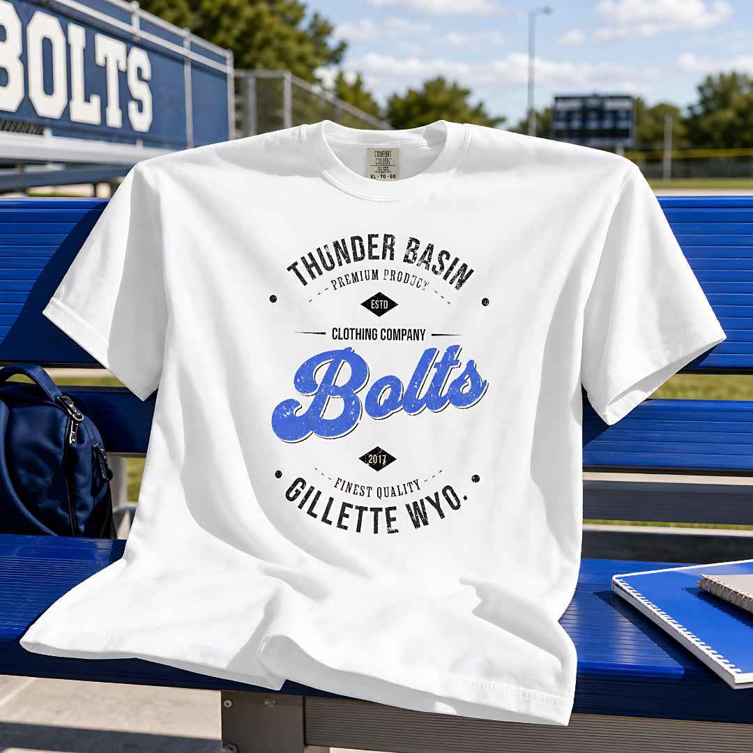 Thunder Basin Bolts White Vintage Tee Gillette Wyoming Bolts Tee