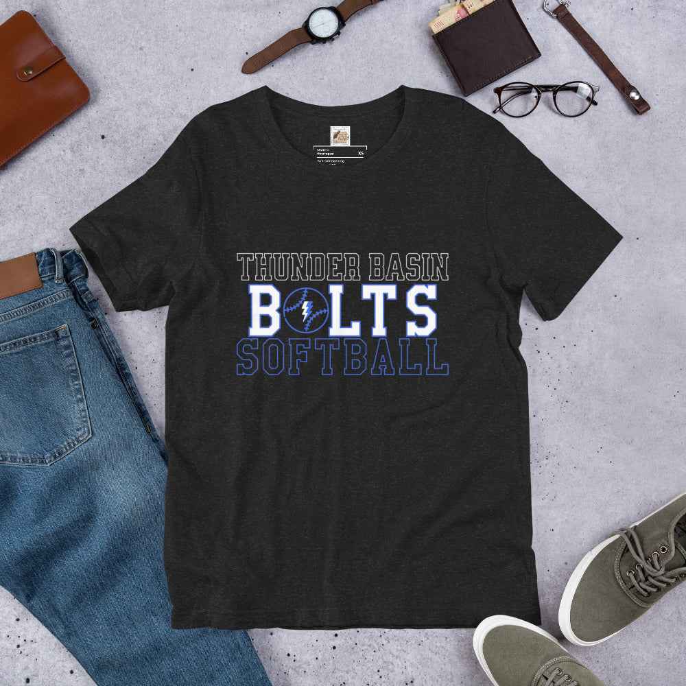 Thunder Basin High School Bolts Softball, Unisex Lightweight, Super Soft Shirt, Bolts Softball T-shirt
