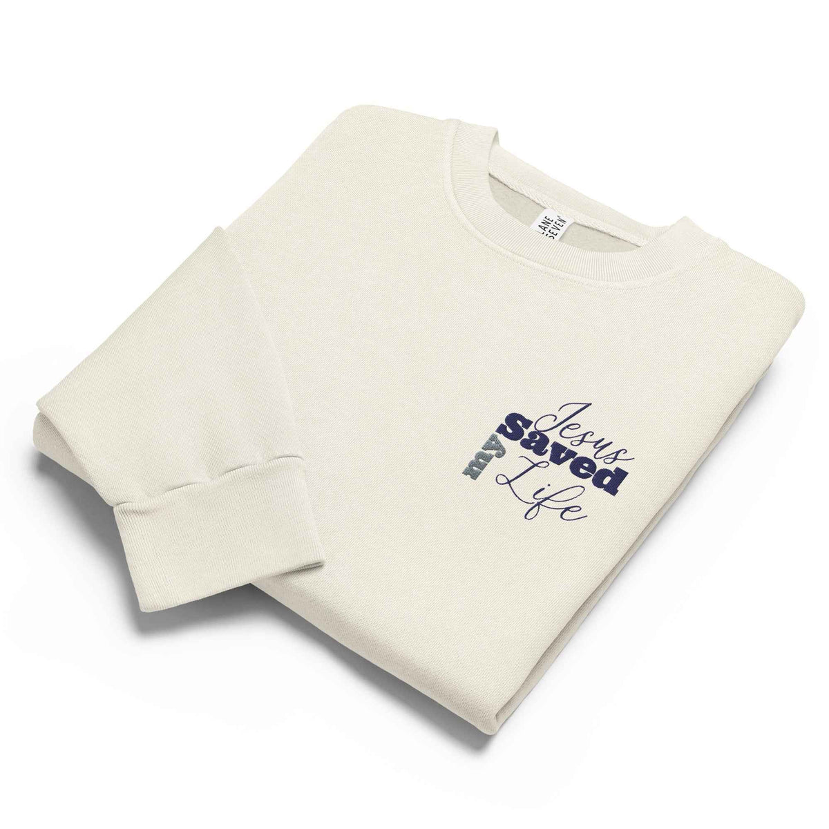 Jesus Saved My Life Embroidered Crewneck Sweatshirt – Cream Christian Sweatshirt | Titus 3:5