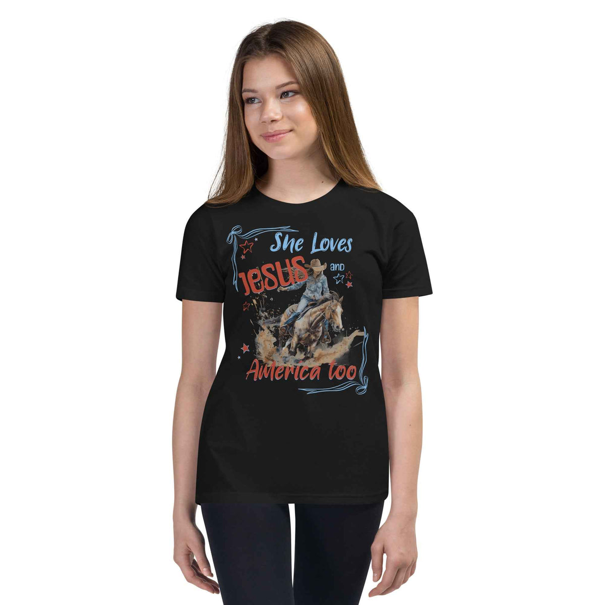 She Loves Jesus and America Too | Girls' Christian Cowgirl T-Shirt