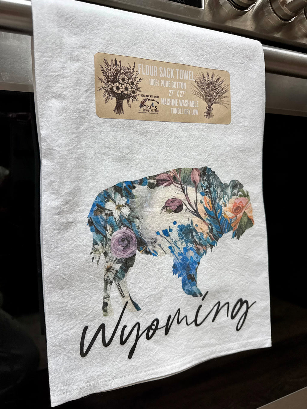 Floral Buffalo OG Wyoming Buffalo Cotton Flour Sack Towel