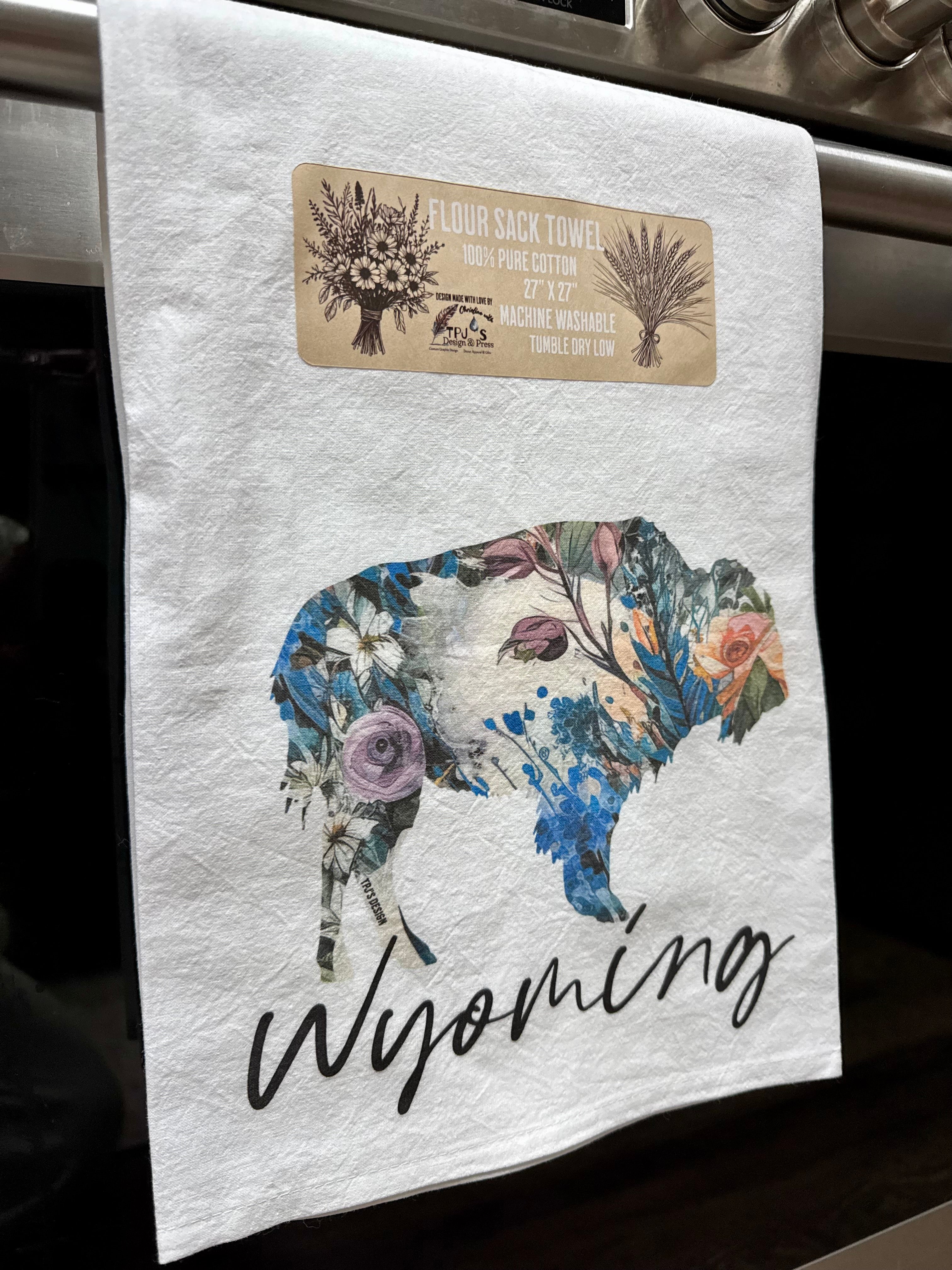 Floral Buffalo OG Wyoming Buffalo Cotton Flour Sack Towel