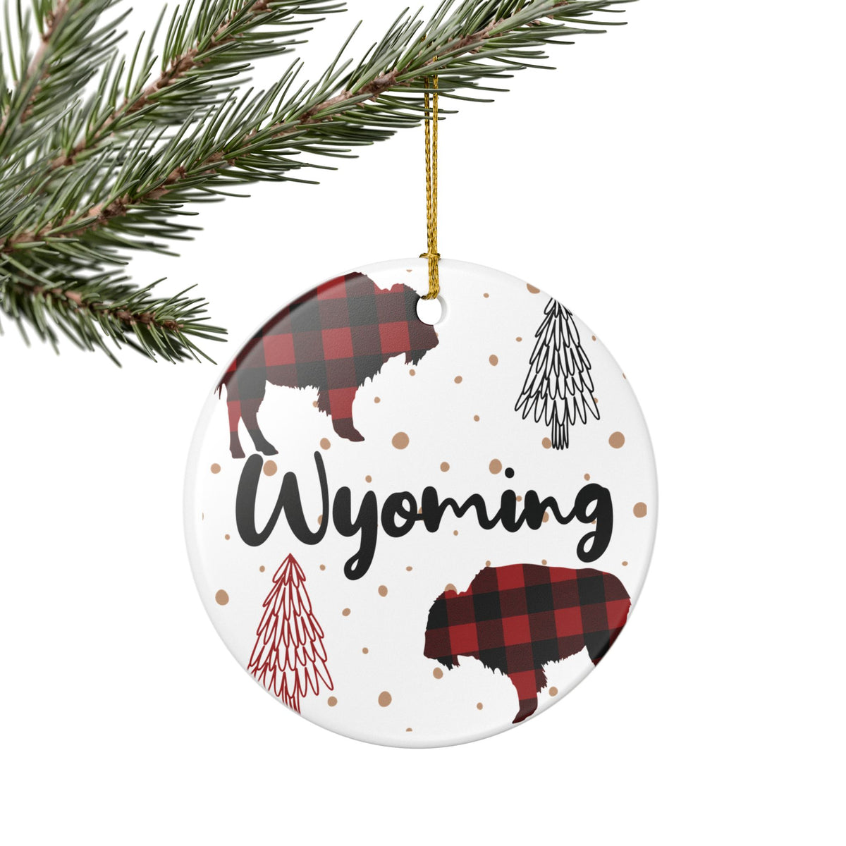 Wyoming Buffalo Plaid Ceramic Christmas Ornament