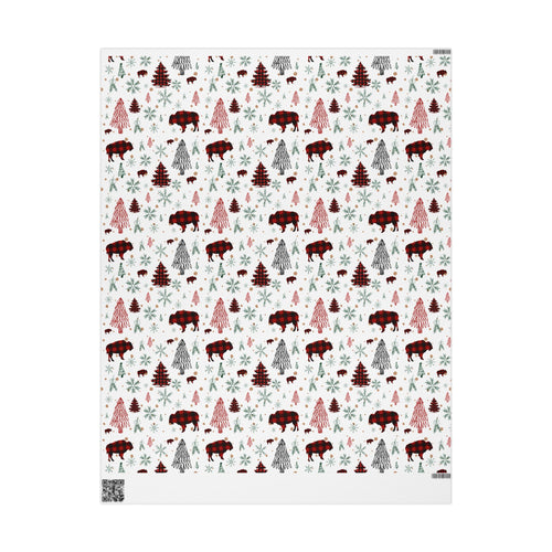 Christmas Buffalo Plaid Wrapping Papers, Snowflakes, Rustic Holiday Gift Wrap - Matte or Glossy Finish, 3 Roll Sizes, Xmas Trees, Red Black,