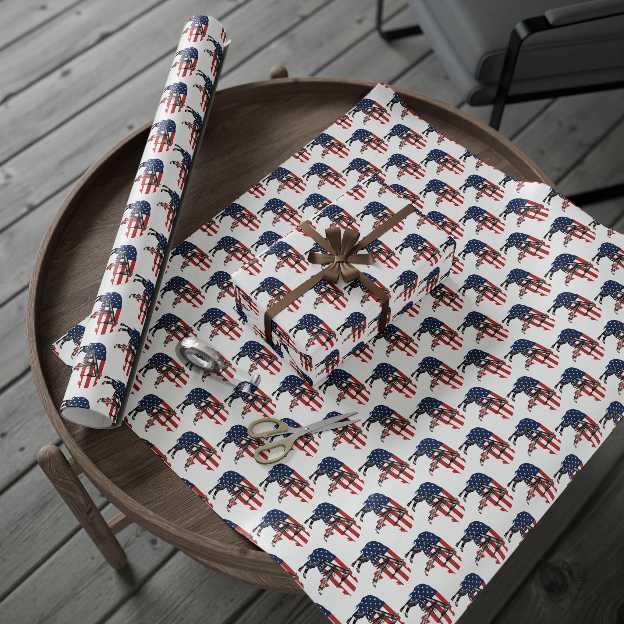 Unique Wrapping Papers - Wyoming Buffalo, Black Gold, Blue Collar, Oilfield, American Flag & Pumpjack Design,Roughneck, Wyoming