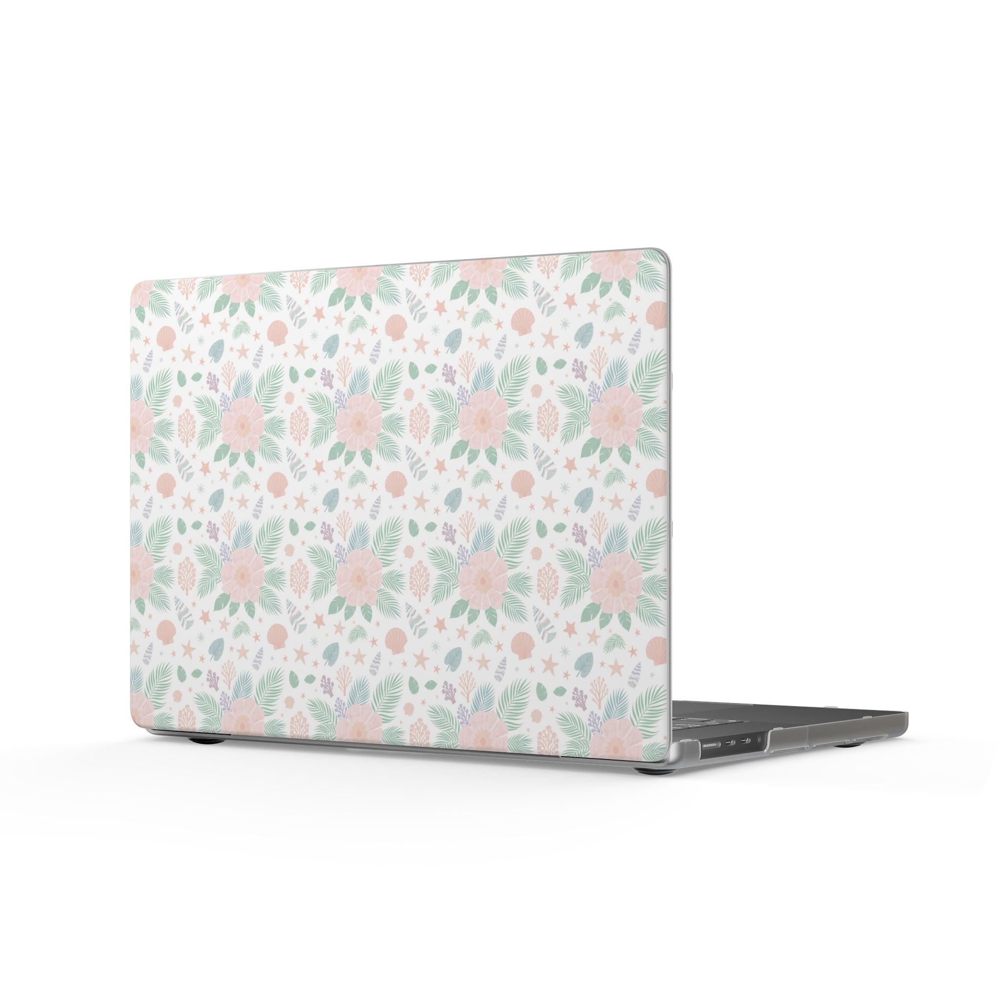 Seashell Beach Palm Pattern MacBook Case | Pastel Shells & Palms