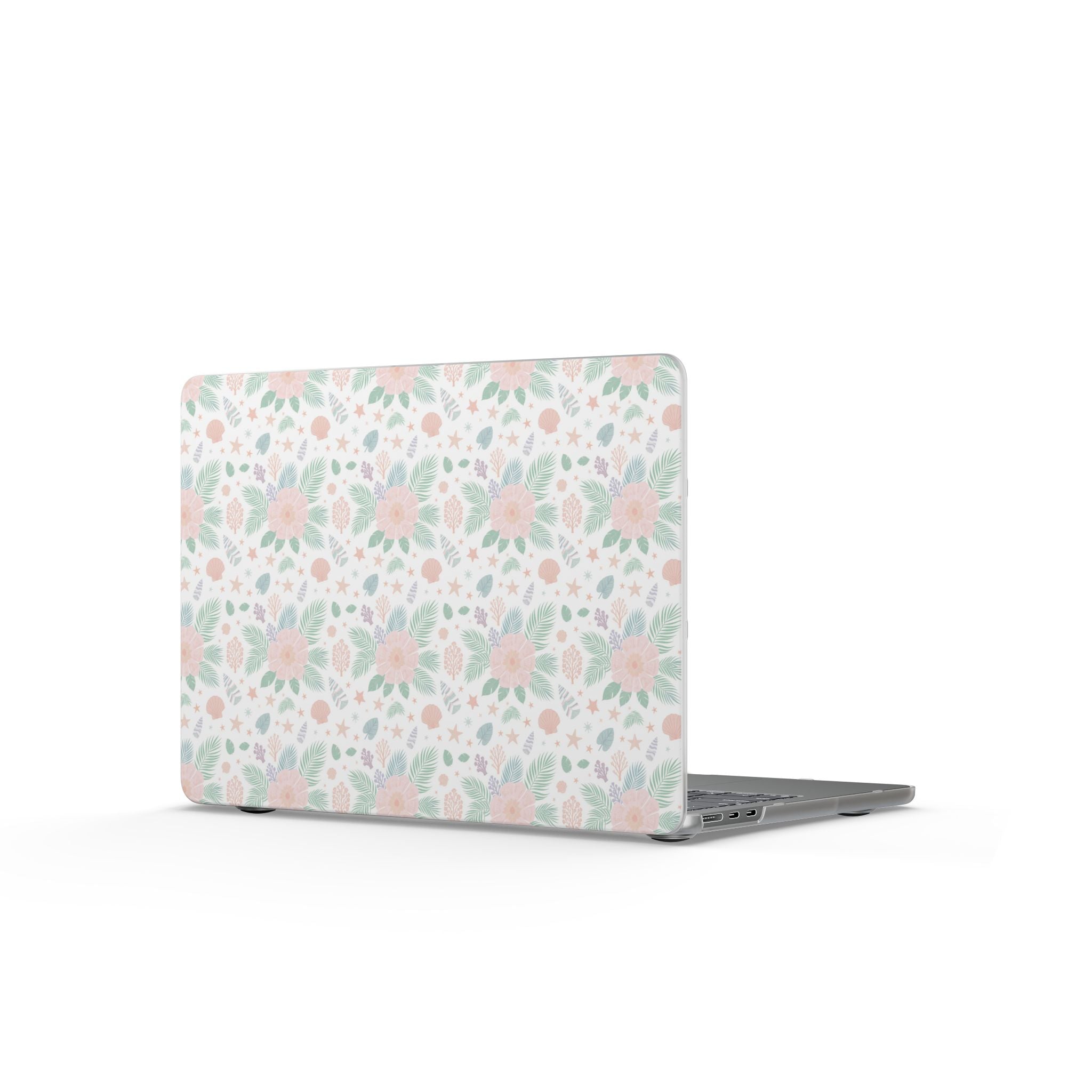Seashell Beach Palm Pattern MacBook Case | Pastel Shells & Palms