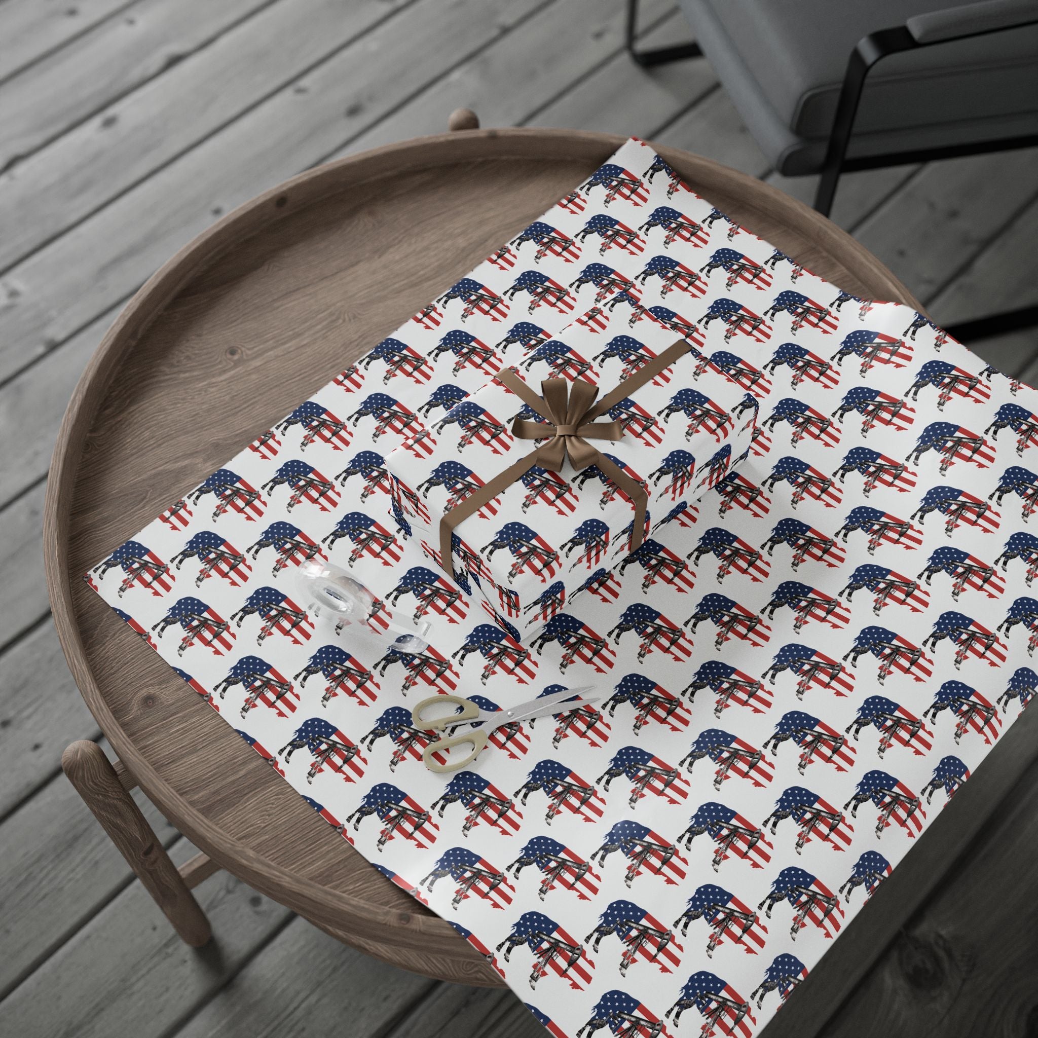 Unique Wrapping Papers - Wyoming Buffalo, Black Gold, Blue Collar, Oilfield, American Flag & Pumpjack Design,Roughneck, Wyoming