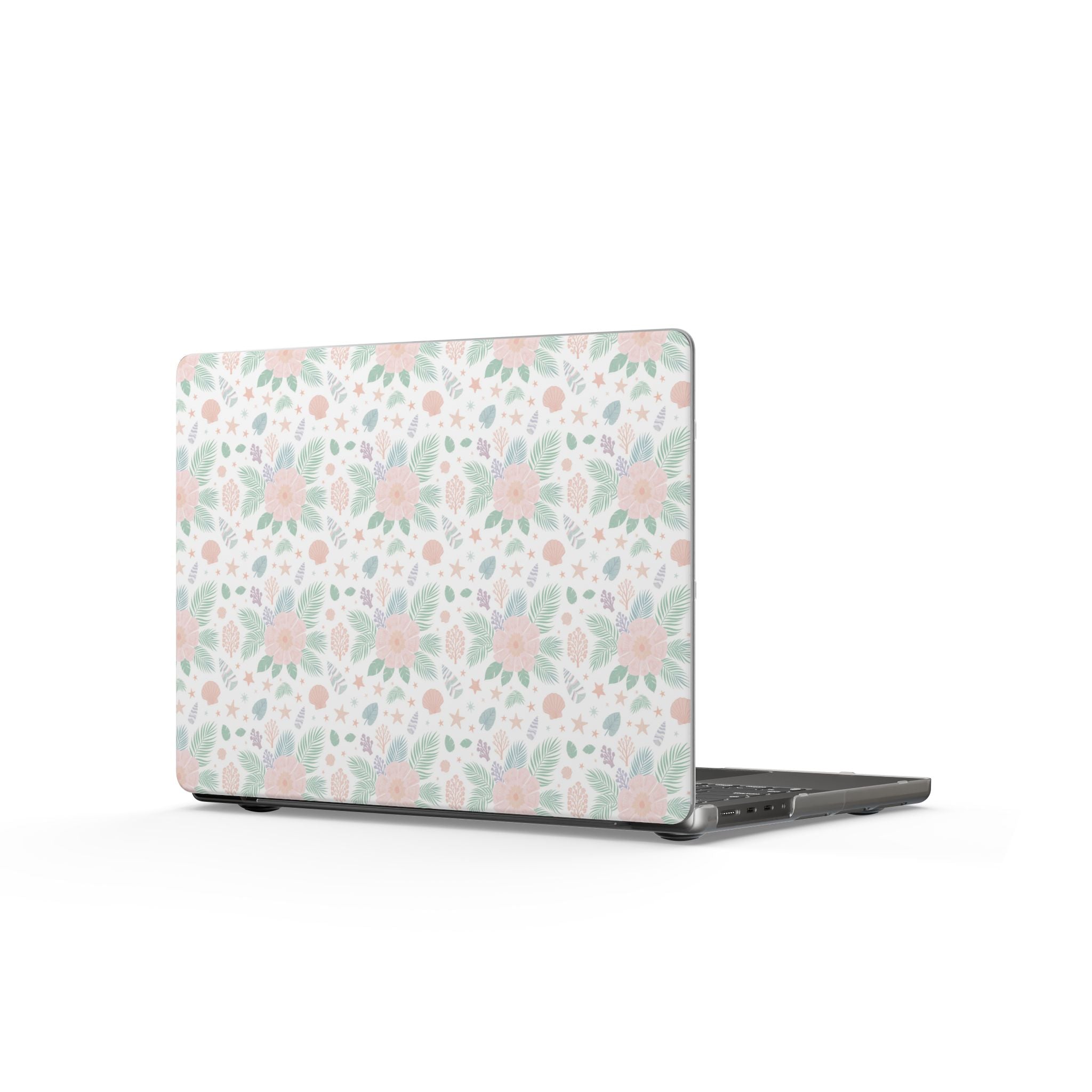 Seashell Beach Palm Pattern MacBook Case | Pastel Shells & Palms