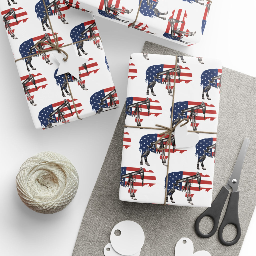 Unique Wrapping Papers - Wyoming Buffalo, Black Gold, Blue Collar, Oilfield, American Flag & Pumpjack Design,Roughneck, Wyoming