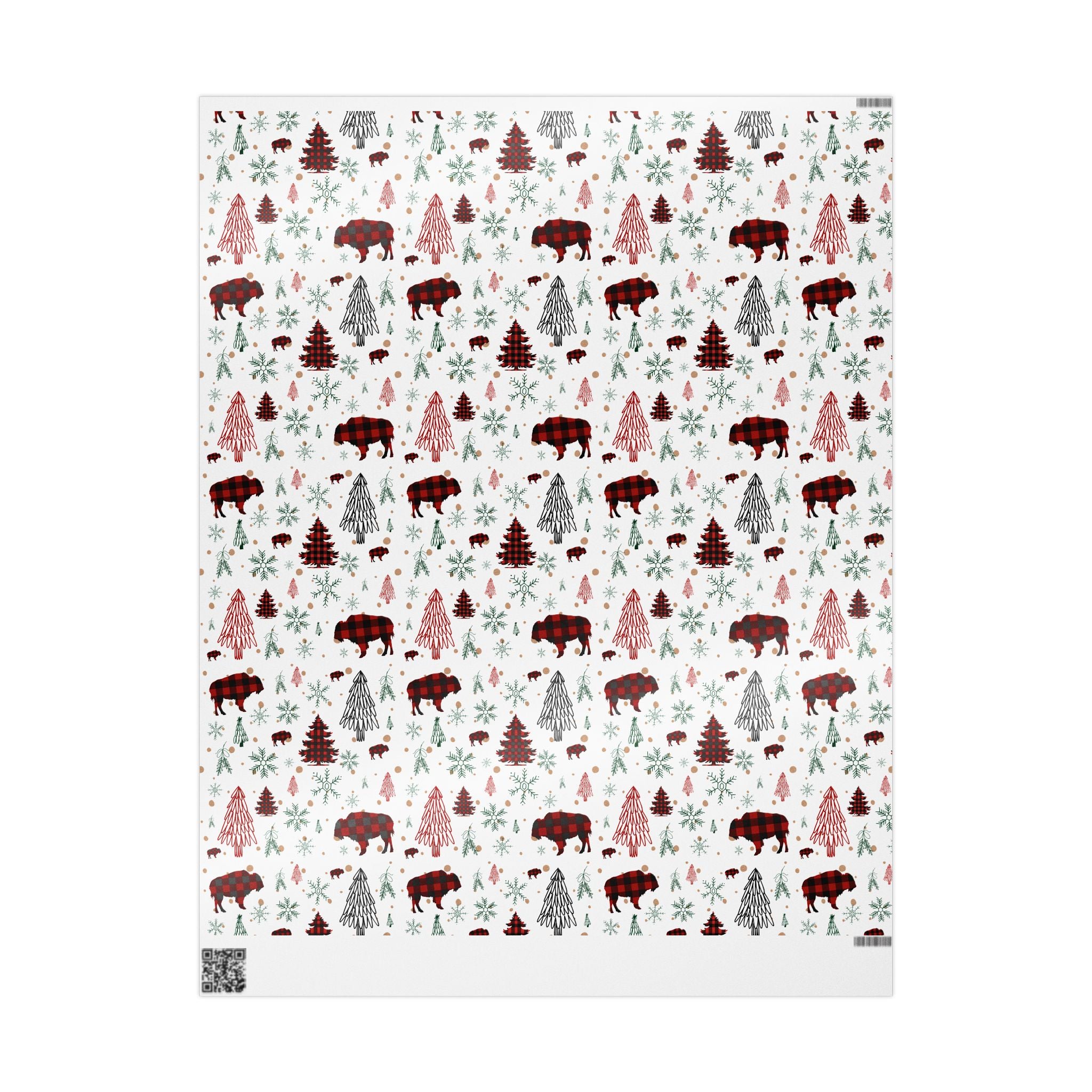 Christmas Buffalo Plaid Wrapping Papers, Snowflakes, Rustic Holiday Gift Wrap - Matte or Glossy Finish, 3 Roll Sizes, Xmas Trees, Red Black,