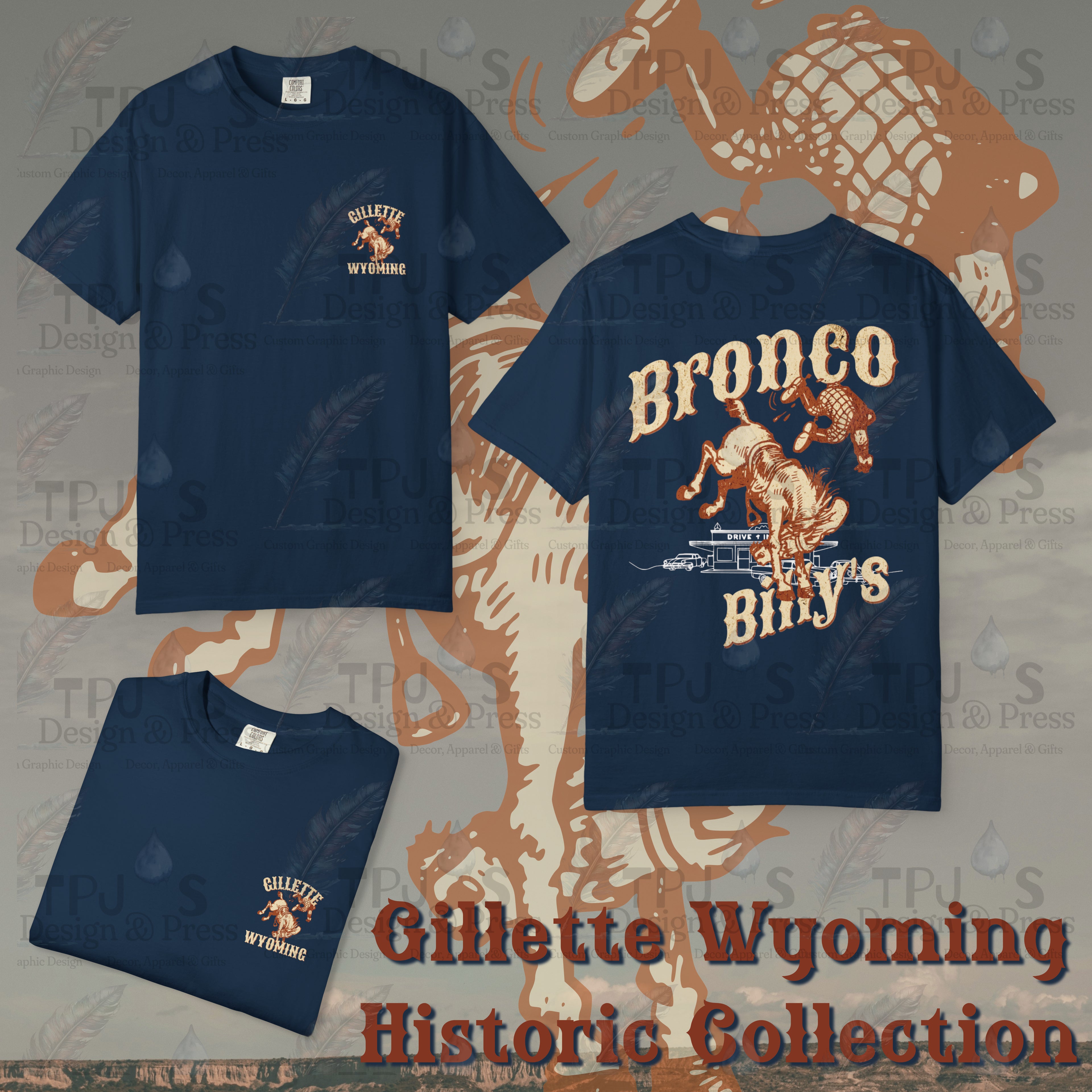 Bronco Billy's Gillette Wyoming Western Graphic T-Shirt — Historic Drive-In Diner Tribute