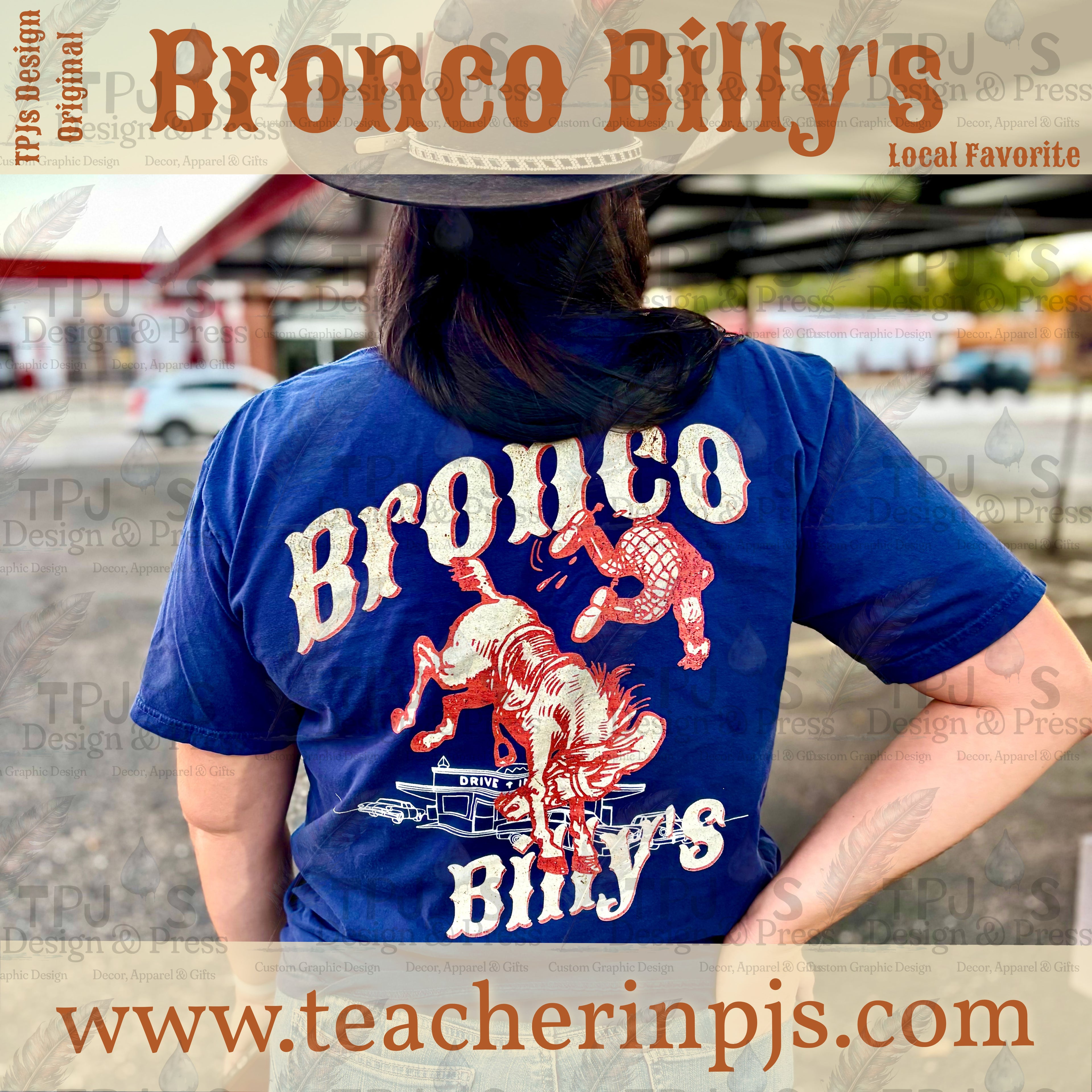 Bronco Billy's Gillette Wyoming Western Graphic T-Shirt — Historic Drive-In Diner Tribute