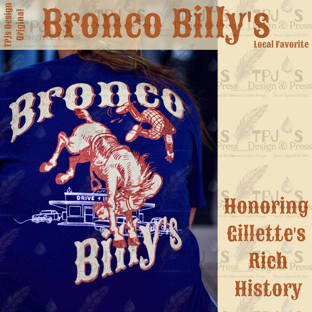 Bronco Billy's Gillette Wyoming Western Graphic T-Shirt — Historic Drive-In Diner Tribute