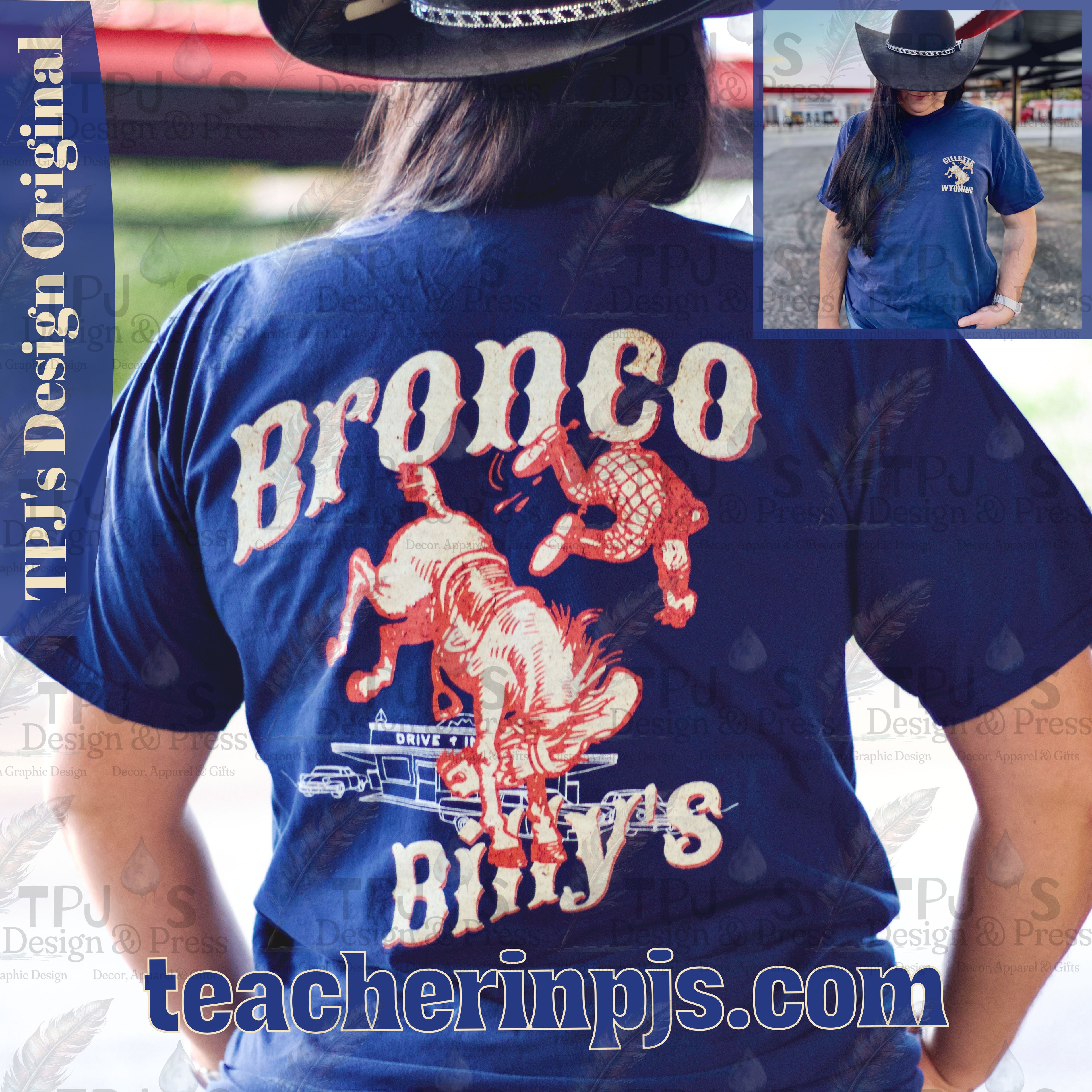 Bronco Billy's Gillette Wyoming Western Graphic T-Shirt — Historic Drive-In Diner Tribute