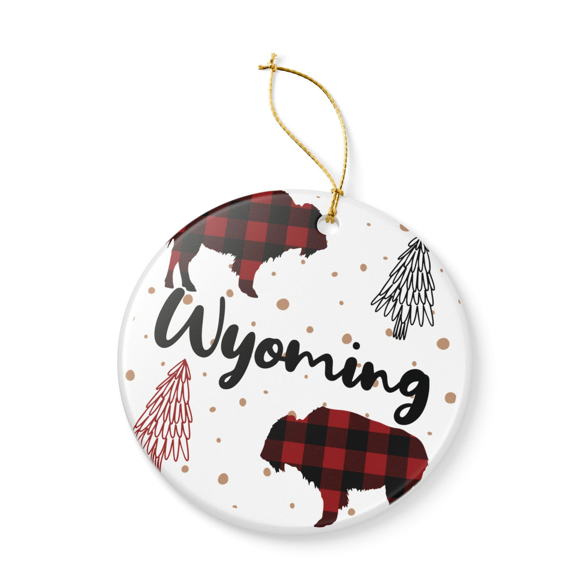 Wyoming Buffalo Plaid Ceramic Christmas Ornament