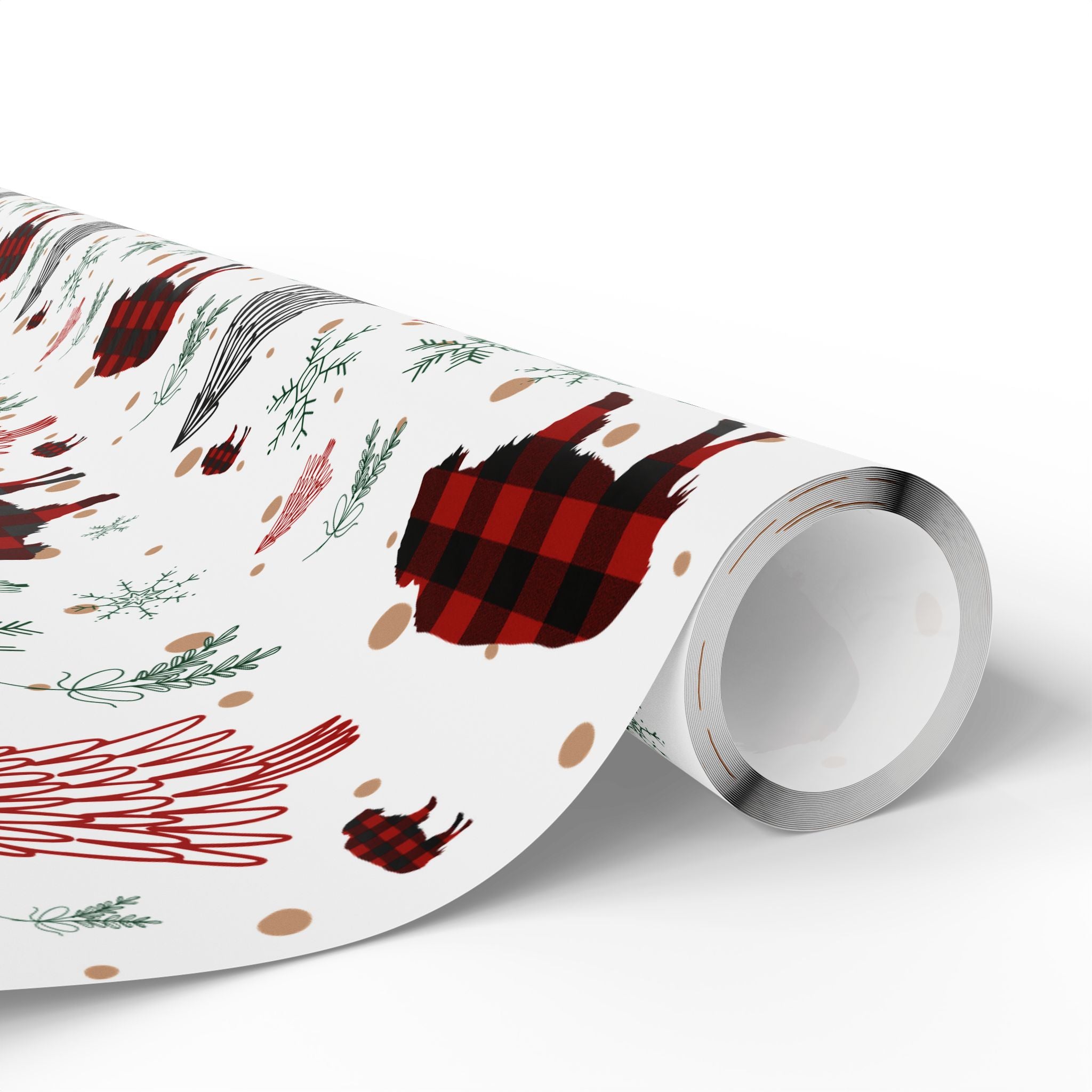 Christmas Buffalo Plaid Wrapping Papers, Snowflakes, Rustic Holiday Gift Wrap - Matte or Glossy Finish, 3 Roll Sizes, Xmas Trees, Red Black,