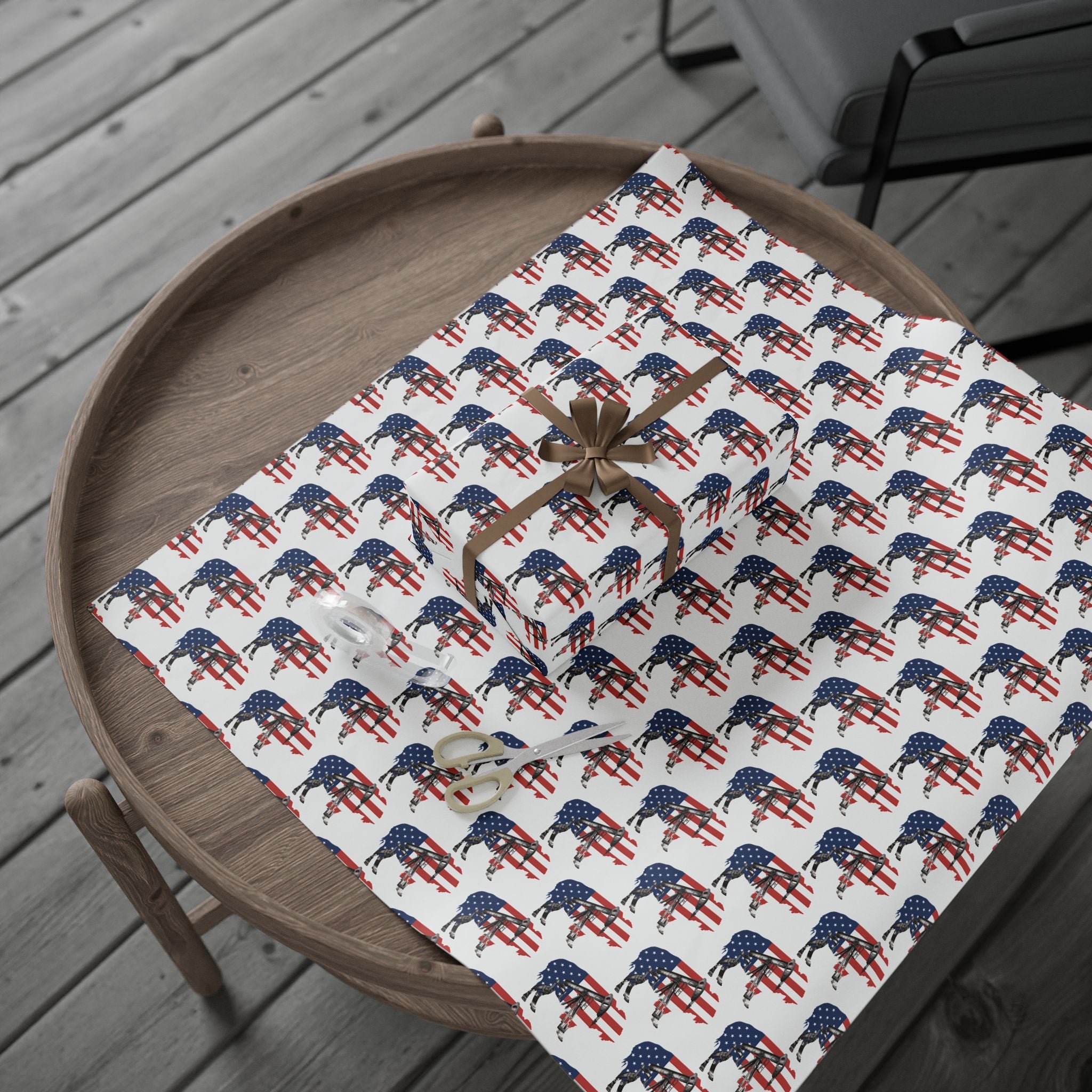 Unique Wrapping Papers - Wyoming Buffalo, Black Gold, Blue Collar, Oilfield, American Flag & Pumpjack Design,Roughneck, Wyoming