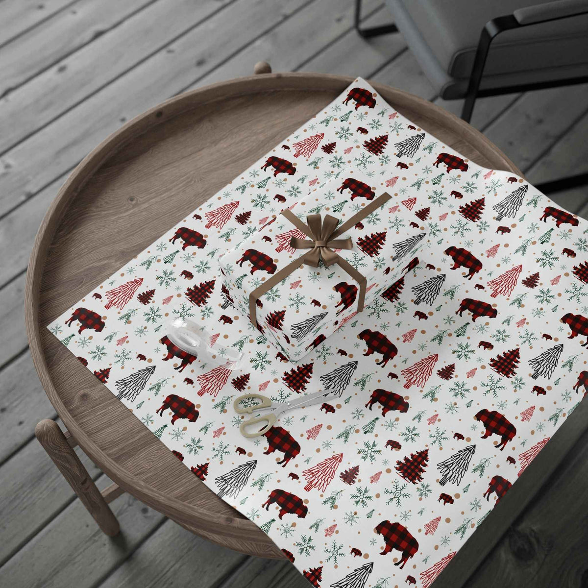 Christmas Buffalo Plaid Wrapping Papers, Snowflakes, Rustic Holiday Gift Wrap - Matte or Glossy Finish, 3 Roll Sizes, Xmas Trees, Red Black,