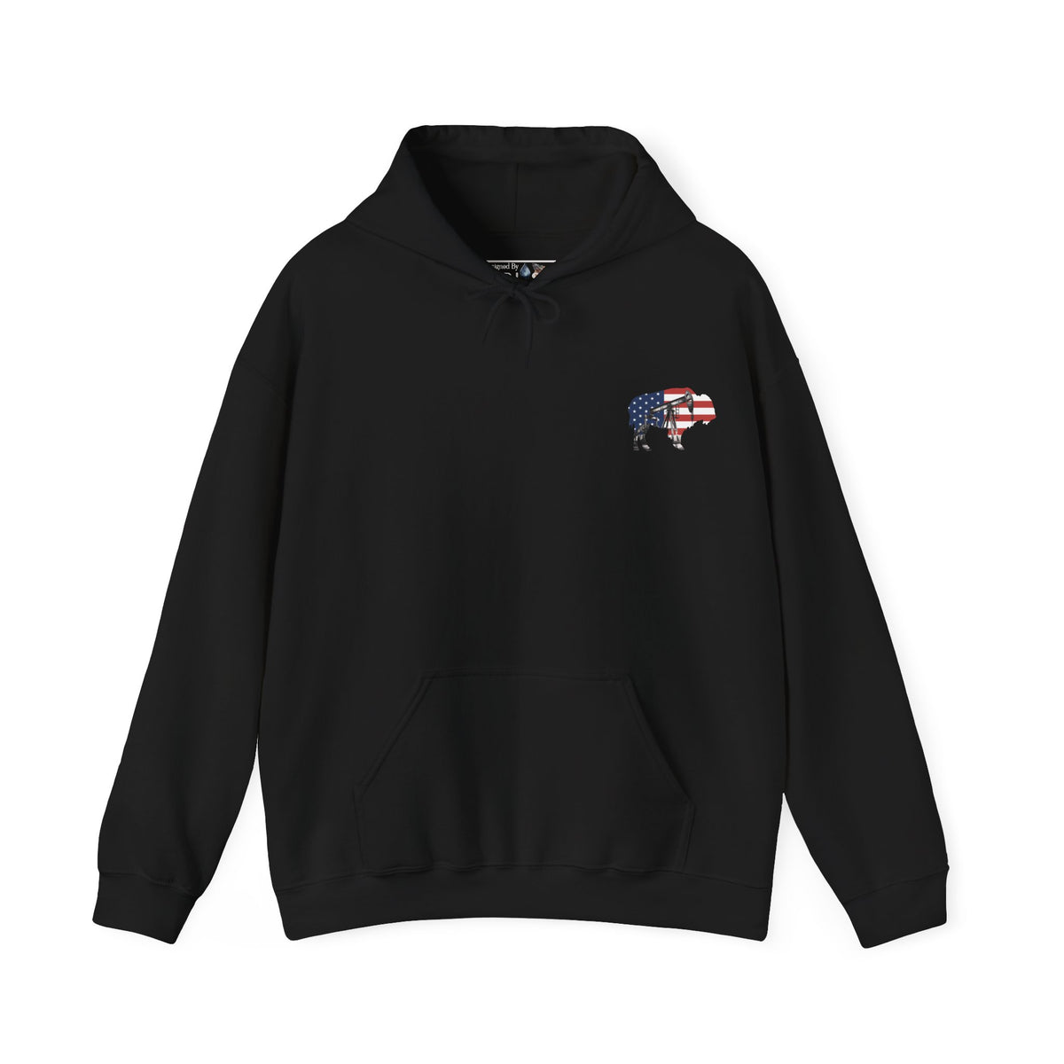 Wyoming Buffalo Hoodie, American Flag and Oil Pumpjack Sweatshirt, Unisex Hooded Pullover, Heavyweight Workwear Apparel, Wyoming Oilfield