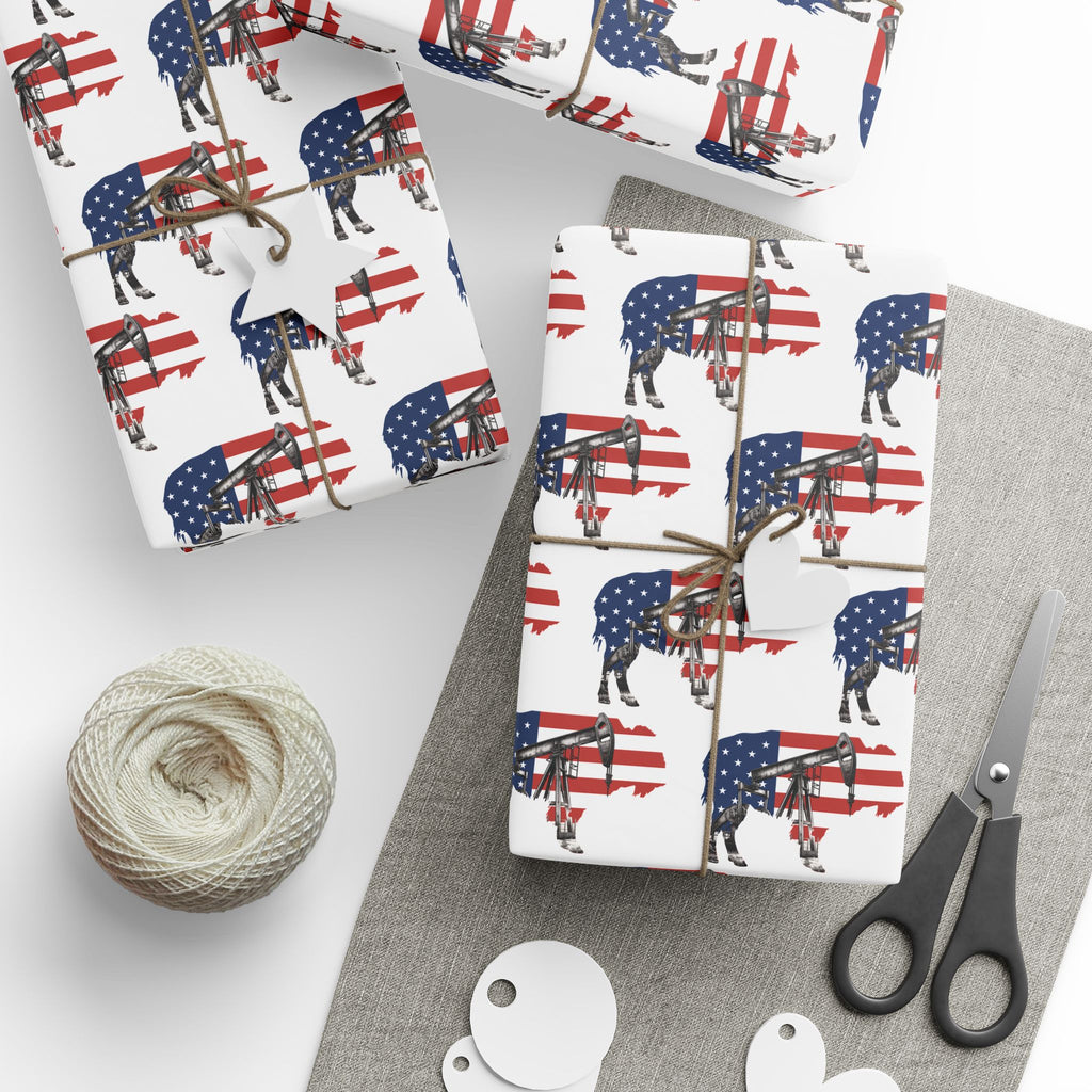 Unique Wrapping Papers - Wyoming Buffalo, Black Gold, Blue Collar, Oilfield, American Flag & Pumpjack Design,Roughneck, Wyoming