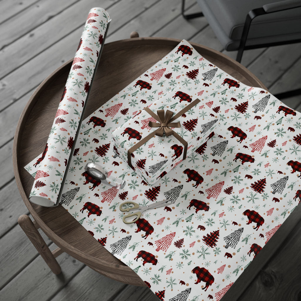 Christmas Buffalo Plaid Wrapping Papers, Snowflakes, Rustic Holiday Gift Wrap - Matte or Glossy Finish, 3 Roll Sizes, Xmas Trees, Red Black,