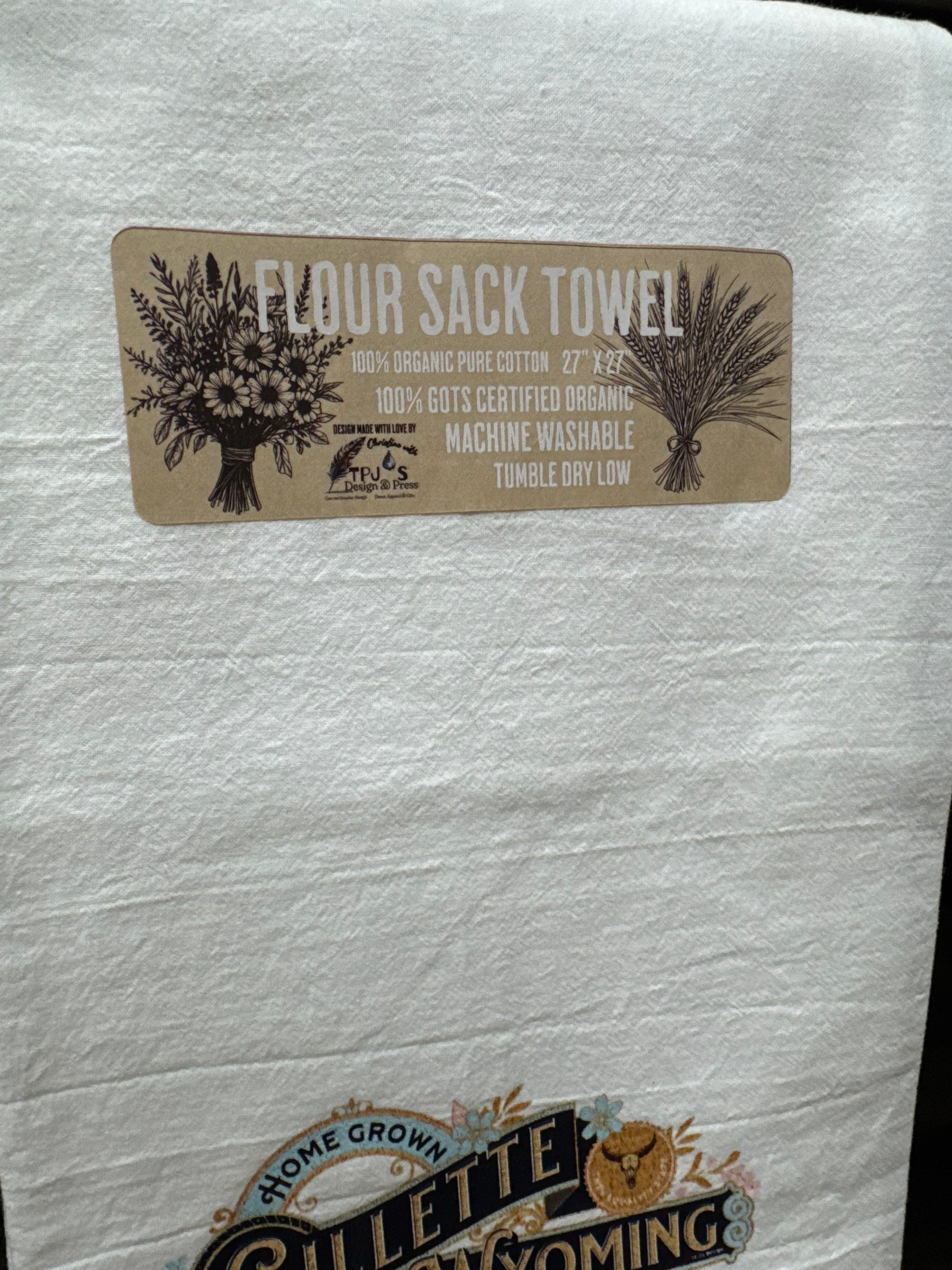 Gillette Wyoming Homegrown Organic Cotton Flour Sack Towel