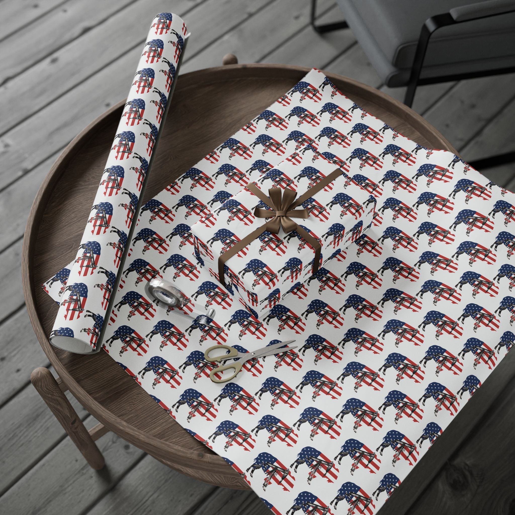 Unique Wrapping Papers - Wyoming Buffalo, Black Gold, Blue Collar, Oilfield, American Flag & Pumpjack Design,Roughneck, Wyoming