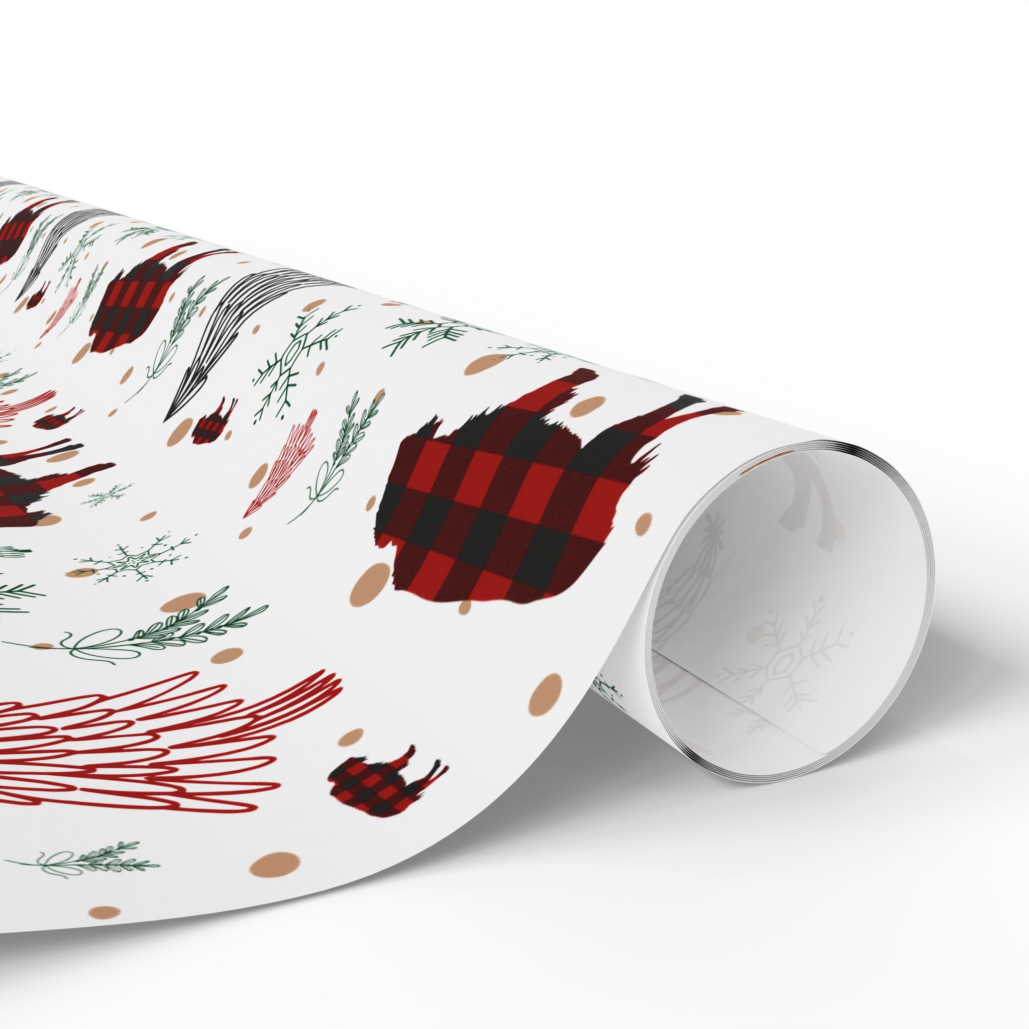Christmas Buffalo Plaid Wrapping Papers, Snowflakes, Rustic Holiday Gift Wrap - Matte or Glossy Finish, 3 Roll Sizes, Xmas Trees, Red Black,
