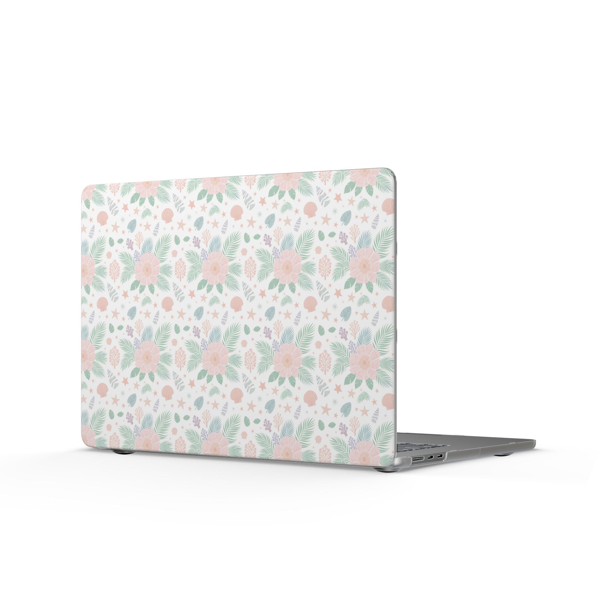 Seashell Beach Palm Pattern MacBook Case | Pastel Shells & Palms