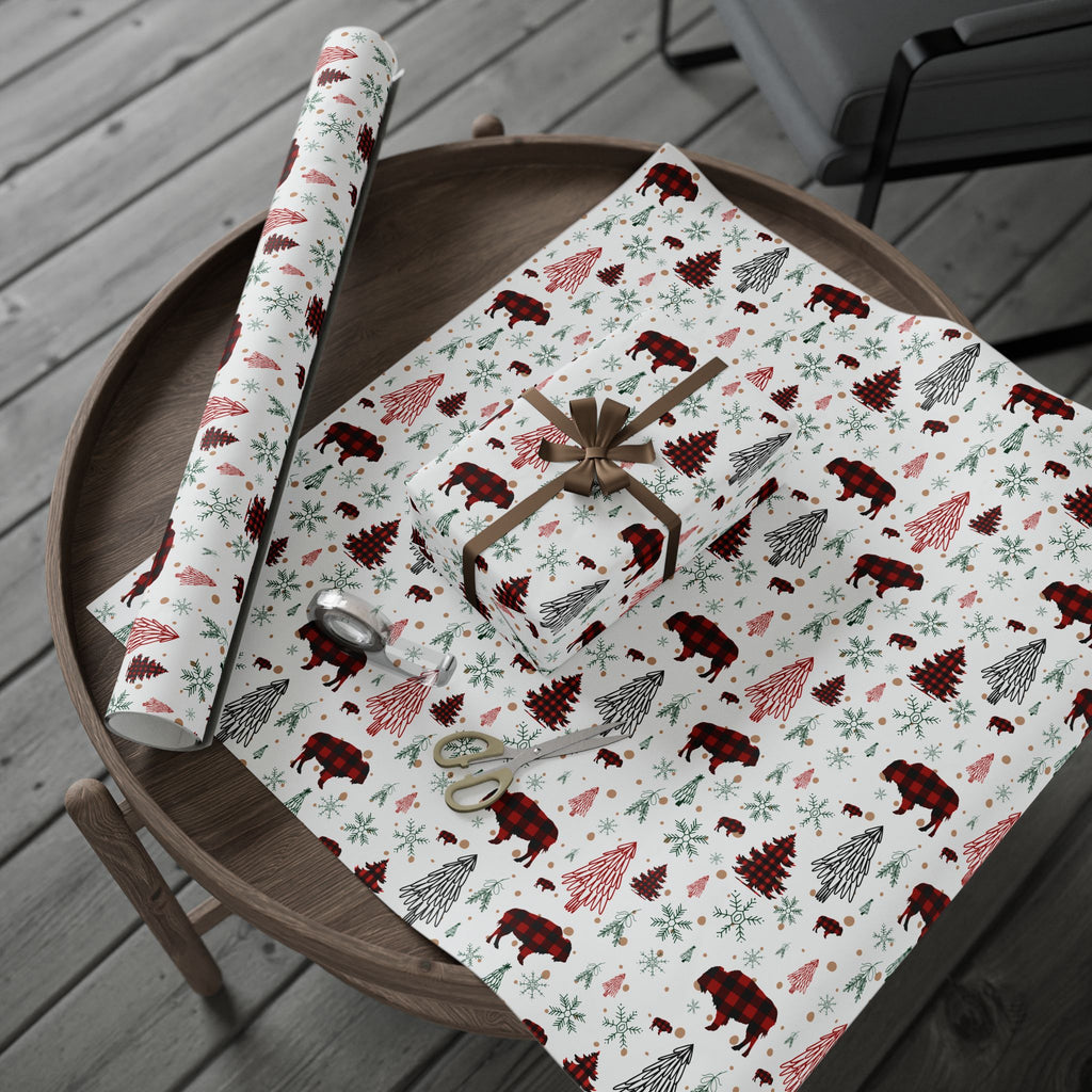 Christmas Buffalo Plaid Wrapping Papers, Snowflakes, Rustic Holiday Gift Wrap - Matte or Glossy Finish, 3 Roll Sizes, Xmas Trees, Red Black,