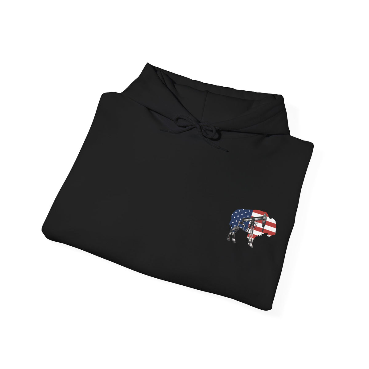 Wyoming Buffalo Hoodie, American Flag and Oil Pumpjack Sweatshirt, Unisex Hooded Pullover, Heavyweight Workwear Apparel, Wyoming Oilfield