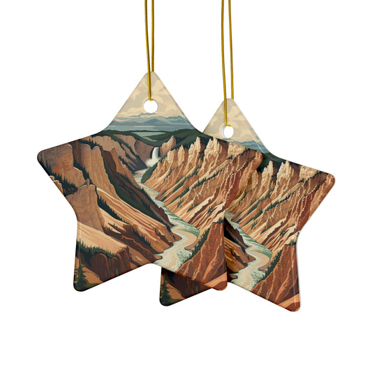 Mountain River Ceramic Christmas Ornament – Star or Snowflake