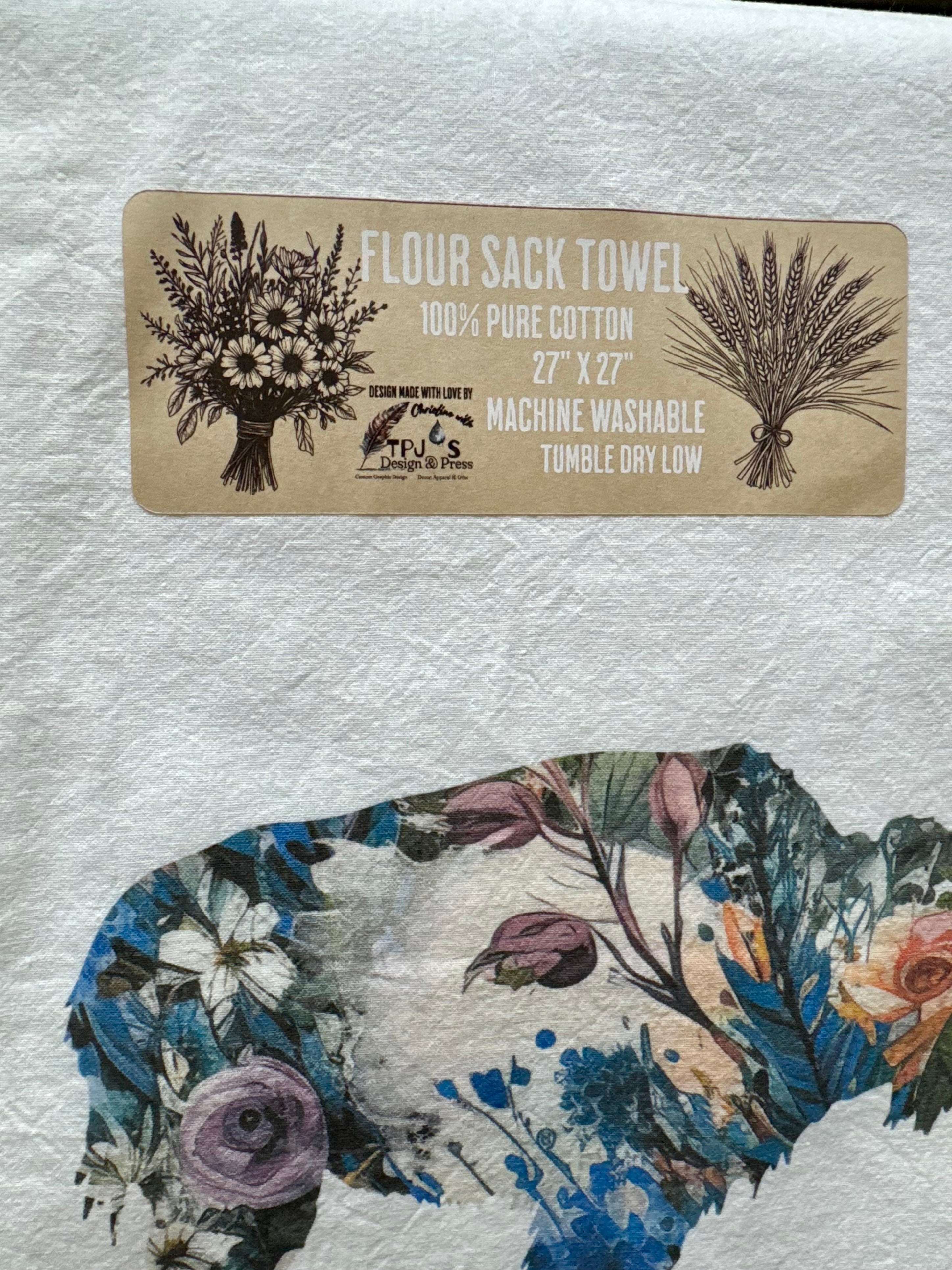 Floral Buffalo OG Wyoming Buffalo Cotton Flour Sack Towel