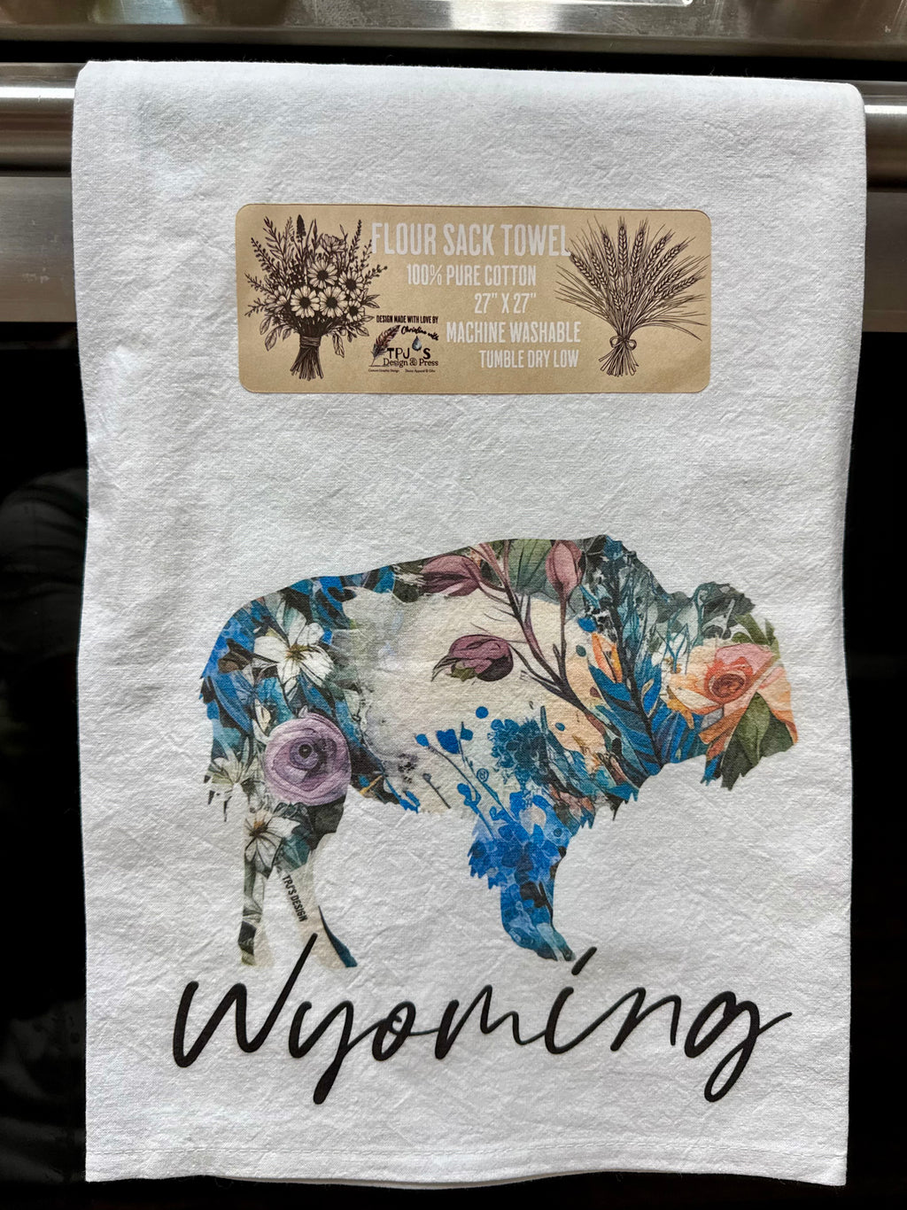 Floral Buffalo OG Wyoming Buffalo Cotton Flour Sack Towel