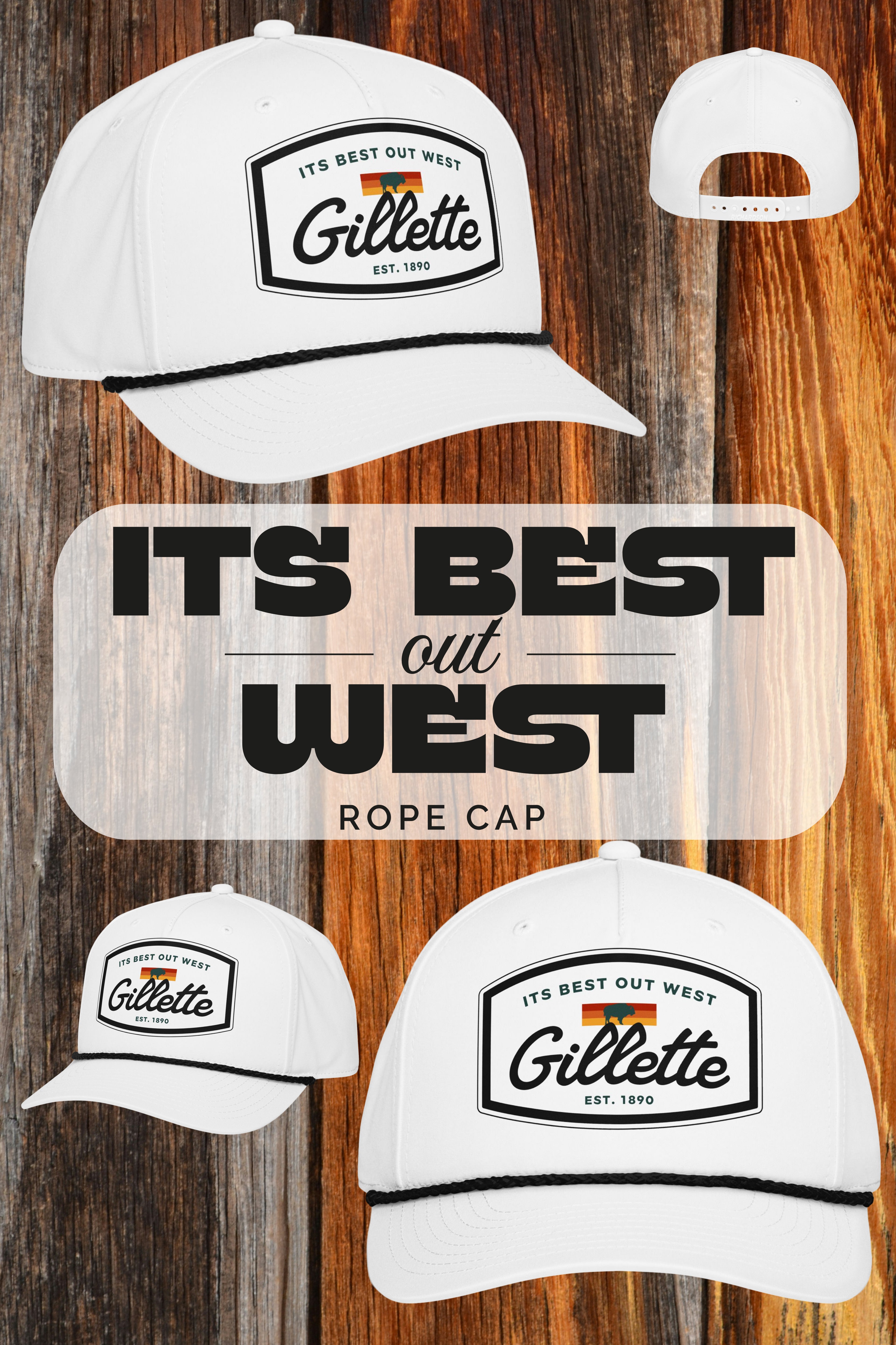 Gillette Wyoming Buffalo Rope Cap – Western Trucker Hat, ‘It’s Out West’