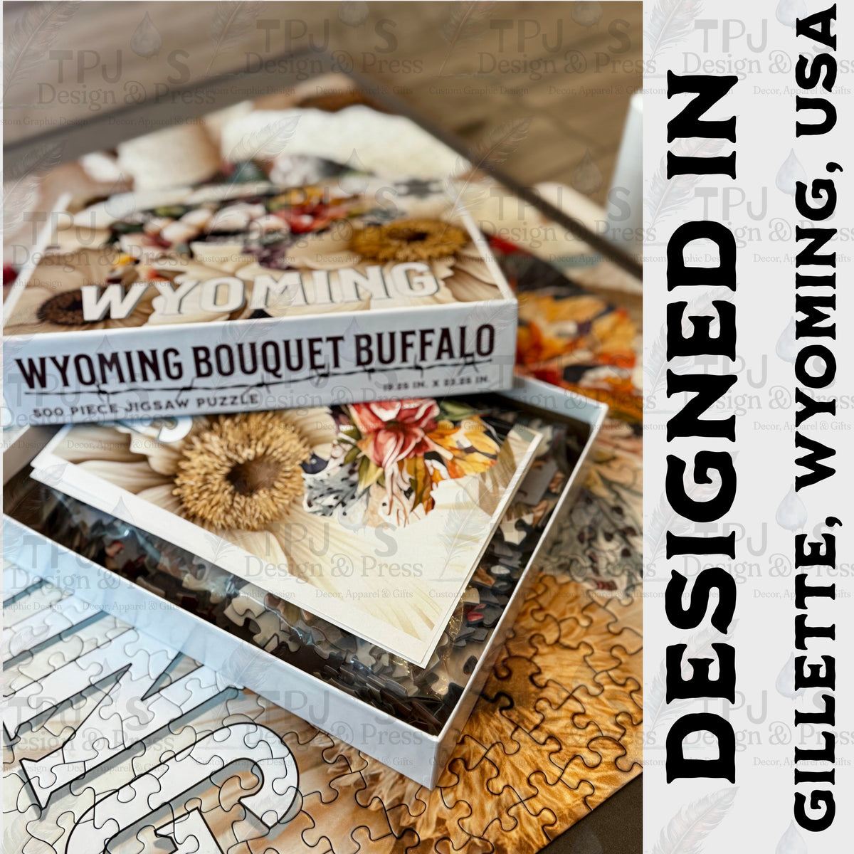 Wyoming Bouquet Buffalo Jigsaw Puzzle, 500 Piece Difficult Adult Puzzle