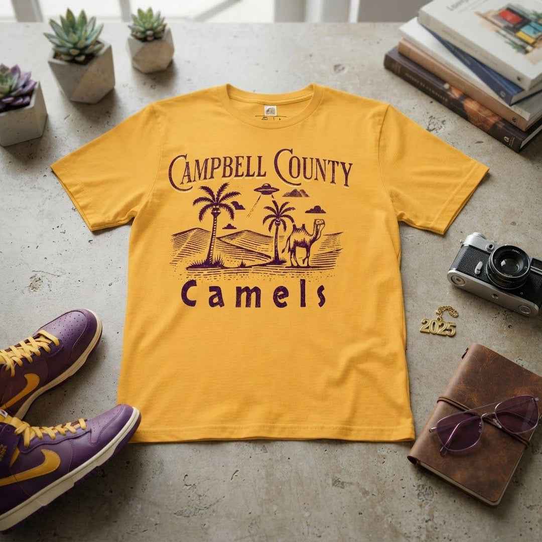 Campbell County Camels High Desert Shirt Yellow and Purple