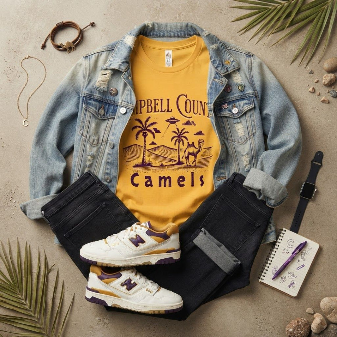 Campbell County Camels High Desert Shirt Yellow and Purple