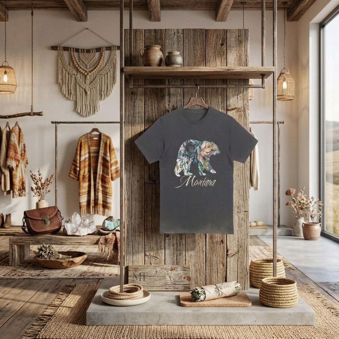 Montana Floral Bear T-Shirt – Rustic Wildlife Graphic Tee