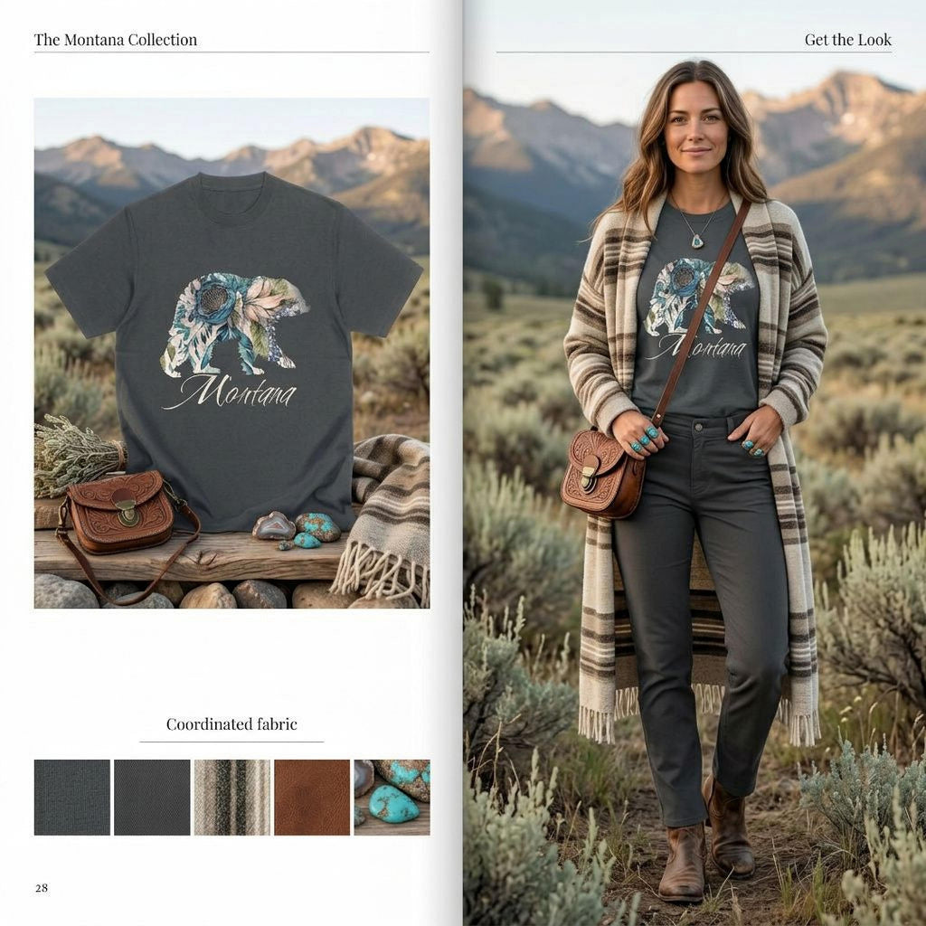 Montana Floral Bear T-Shirt – Rustic Wildlife Graphic Tee