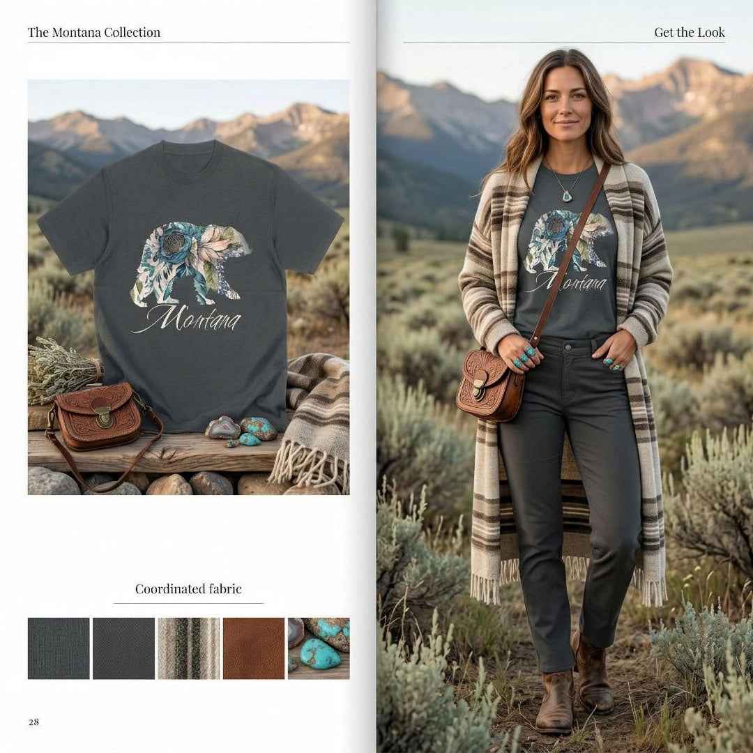 Montana Bear Shirt – Floral Wildlife Graphic Tee