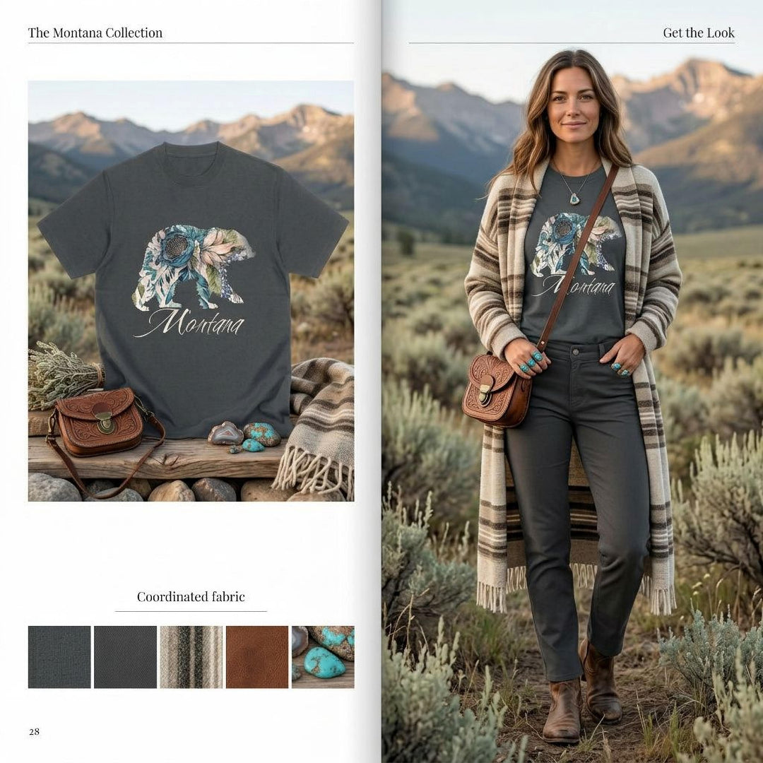 Montana Floral Bear T-Shirt – Rustic Wildlife Graphic Tee