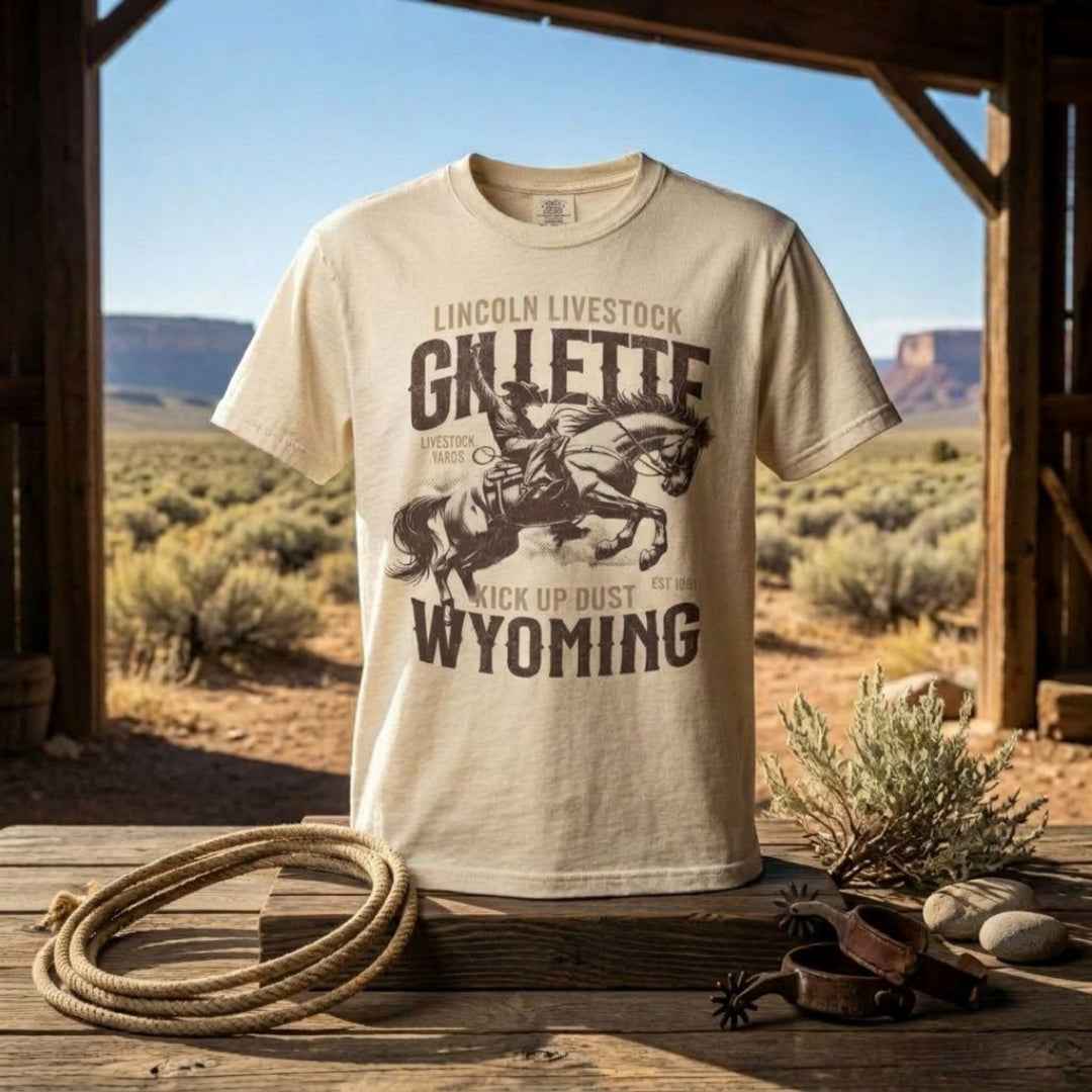 Embrace the Wild West with the Lincoln Livestock T-shirt – A Gillette Wyoming Classic