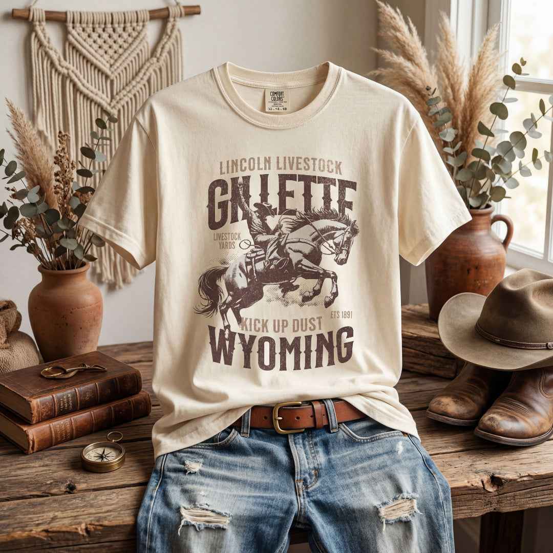 Embrace the Wild West with the Lincoln Livestock T-shirt – A Gillette Wyoming Classic