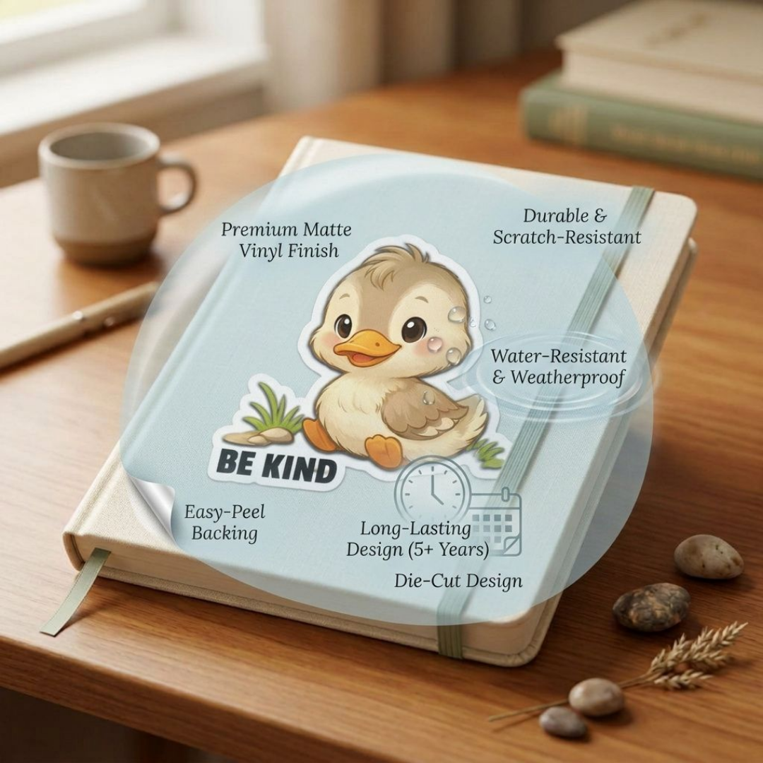 Be Kind Duck Vinyl Sticker, Waterproof Die Cut Decal, Laptop Water Bottle Sticker